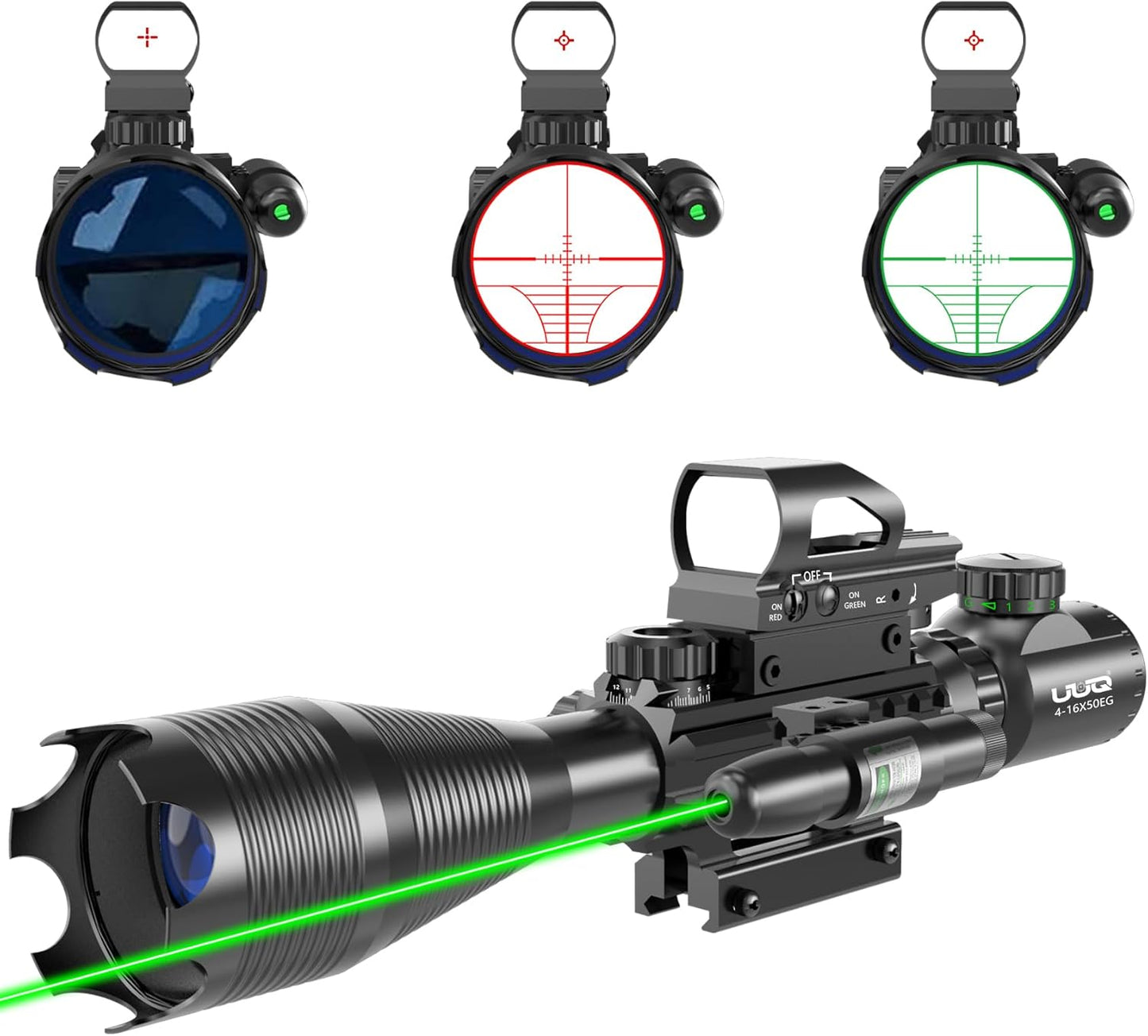 UUQ 4-16x50 Tactical Rifle Scope with Laser Sight and Dot Sight