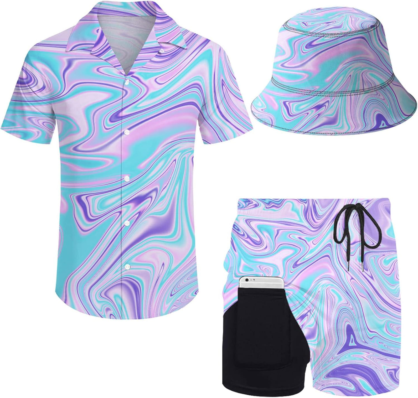 Mens 2 Piece Tracksuit Hawaiian Shirt and Compression Shorts Set