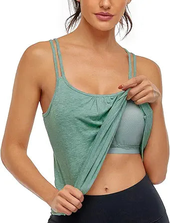 Hibelle Women's Workout Yoga Racerback Tank Top with Built-in Bra