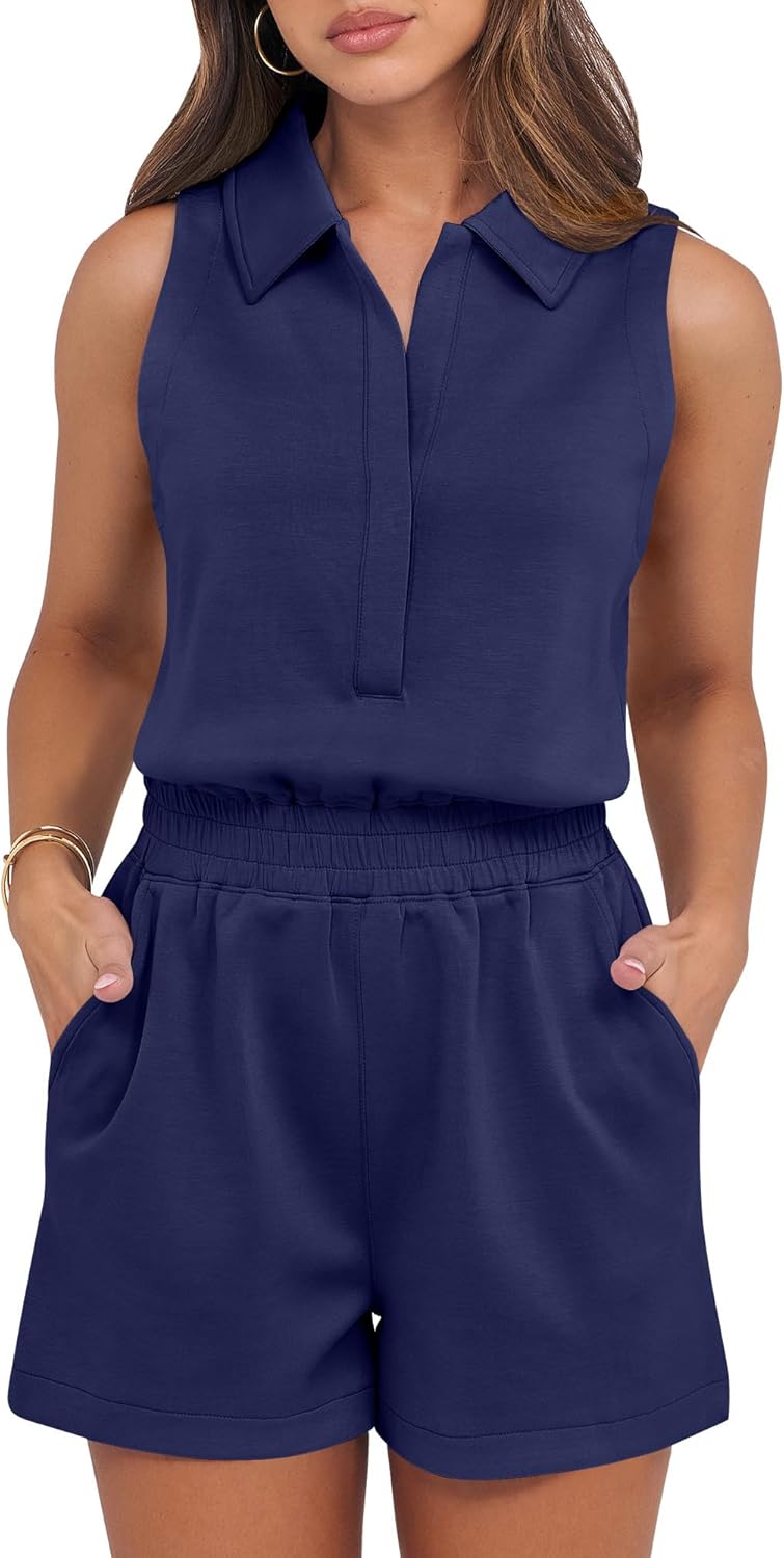 Stylish Summer Romper for Women - V Neck Casual Jumpsuit