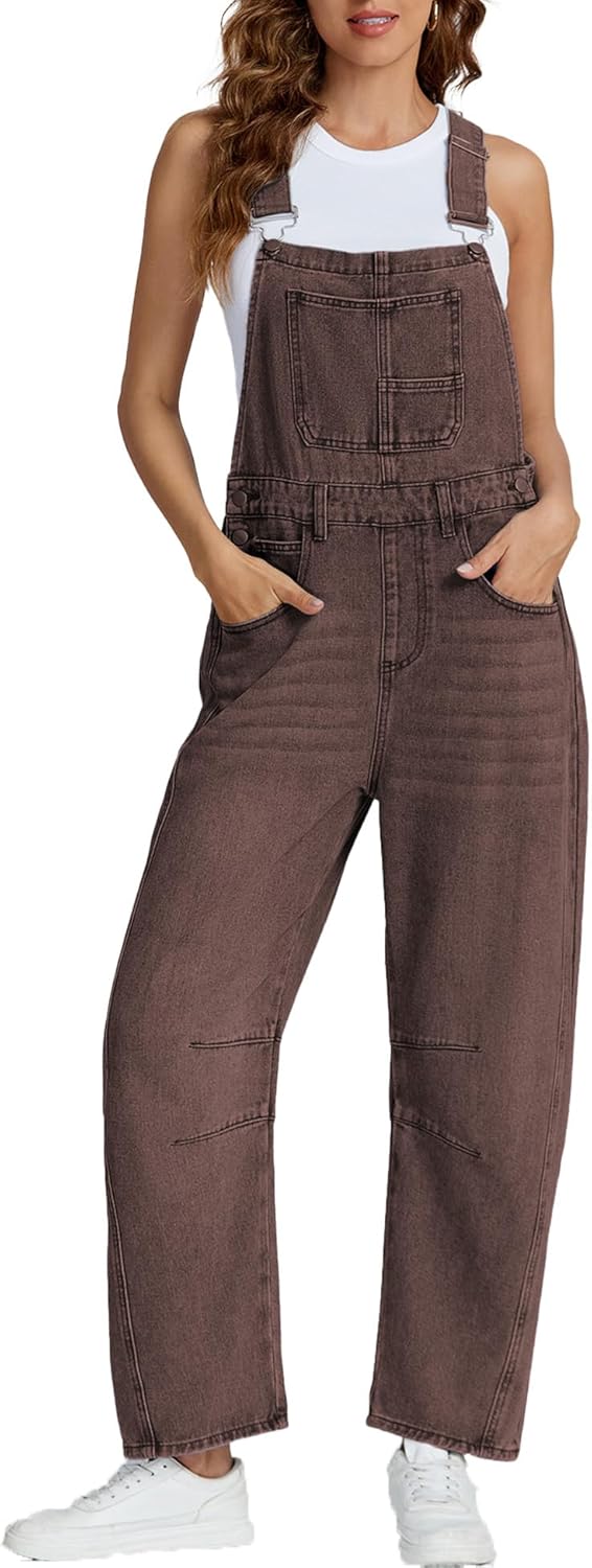Ladyful Women's Denim Overall Casual Wide Leg Bib Jeans Romper