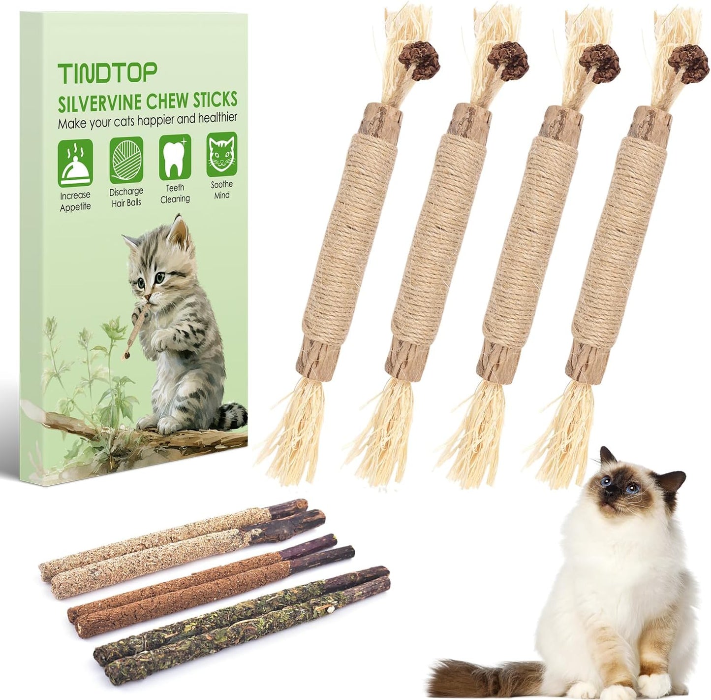 10 Pack Silvervine Chew Toys for Kittens - Teeth Cleaning & Calm