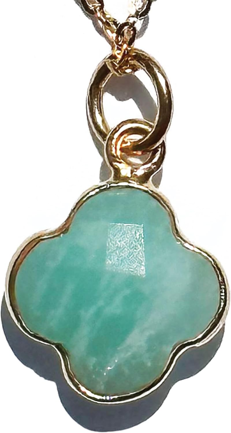 Genuine Gemstone Necklace with Four Leaf Clover Design