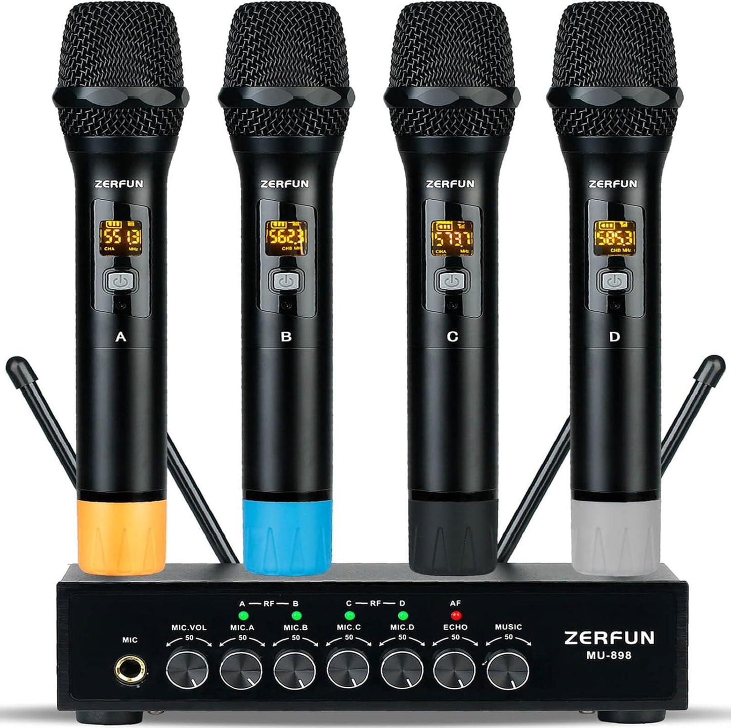 Premium 4-Ch Wireless Mic Set - Echo Bluetooth, Adjustable Frequency - ZERFUN