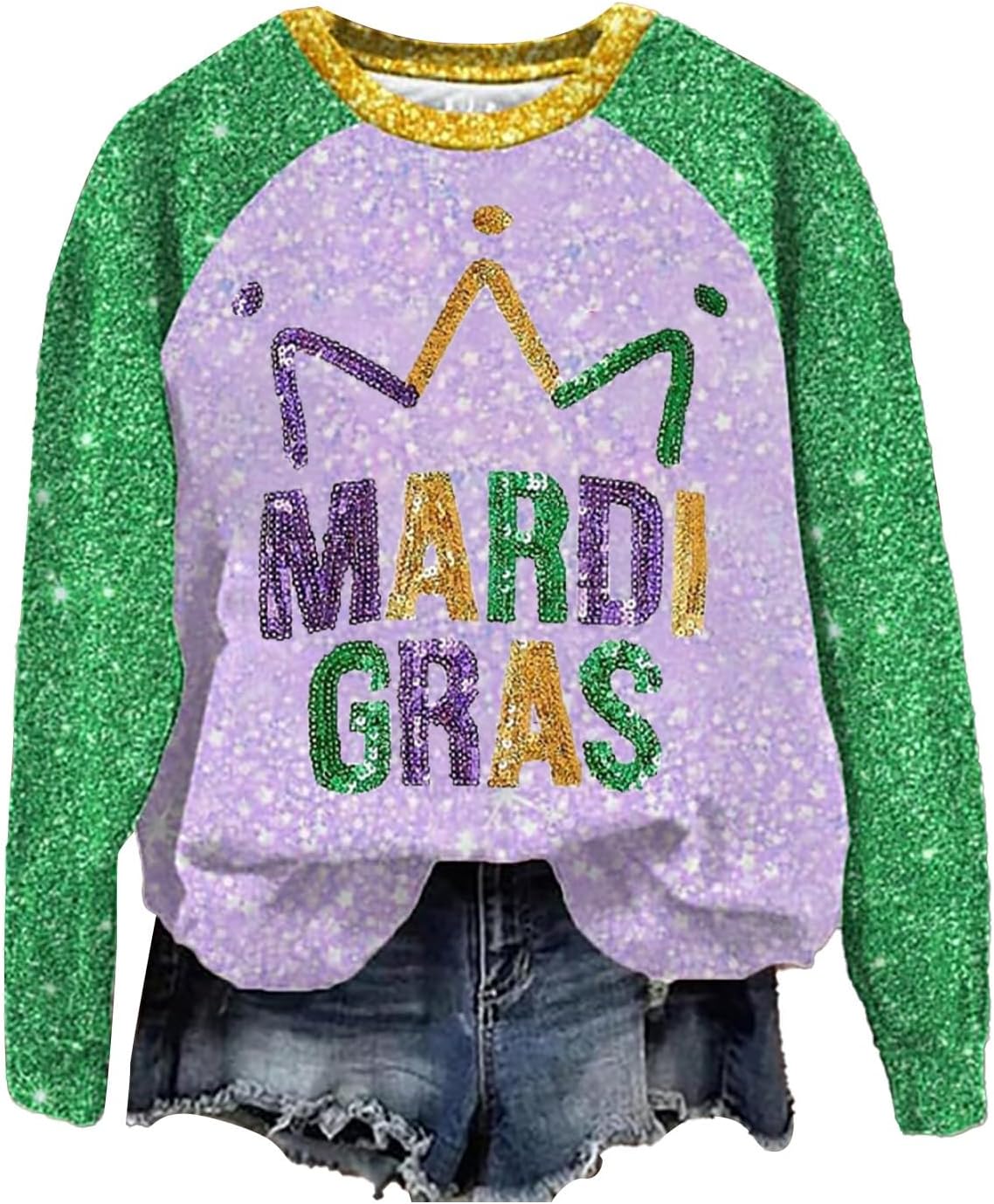 Sequin Mardi Gras Sweatshirt - Festive Women's Top