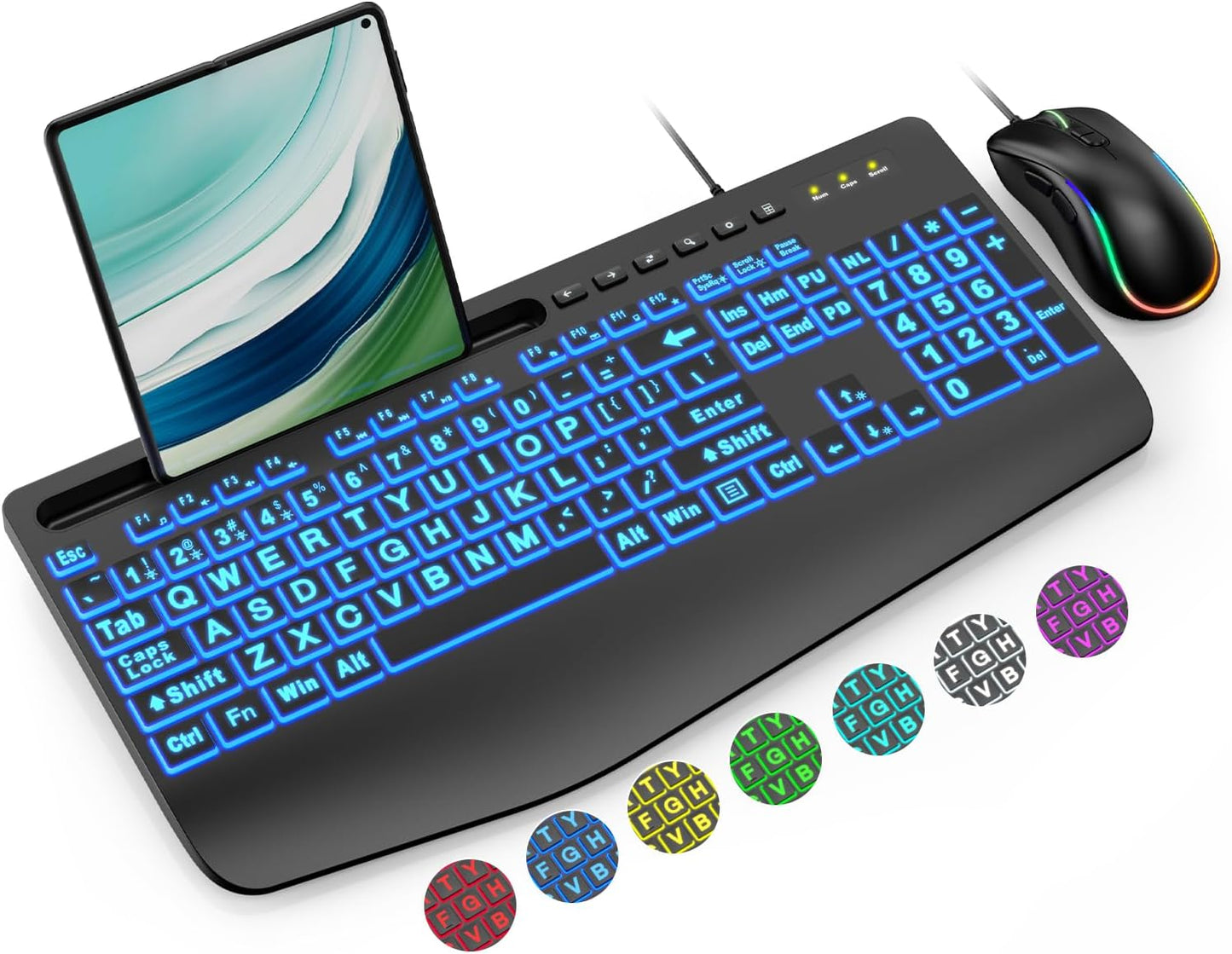 SABLUTE Backlit Keyboard & Mouse Combo - Easy-See, Comfortable Typing!