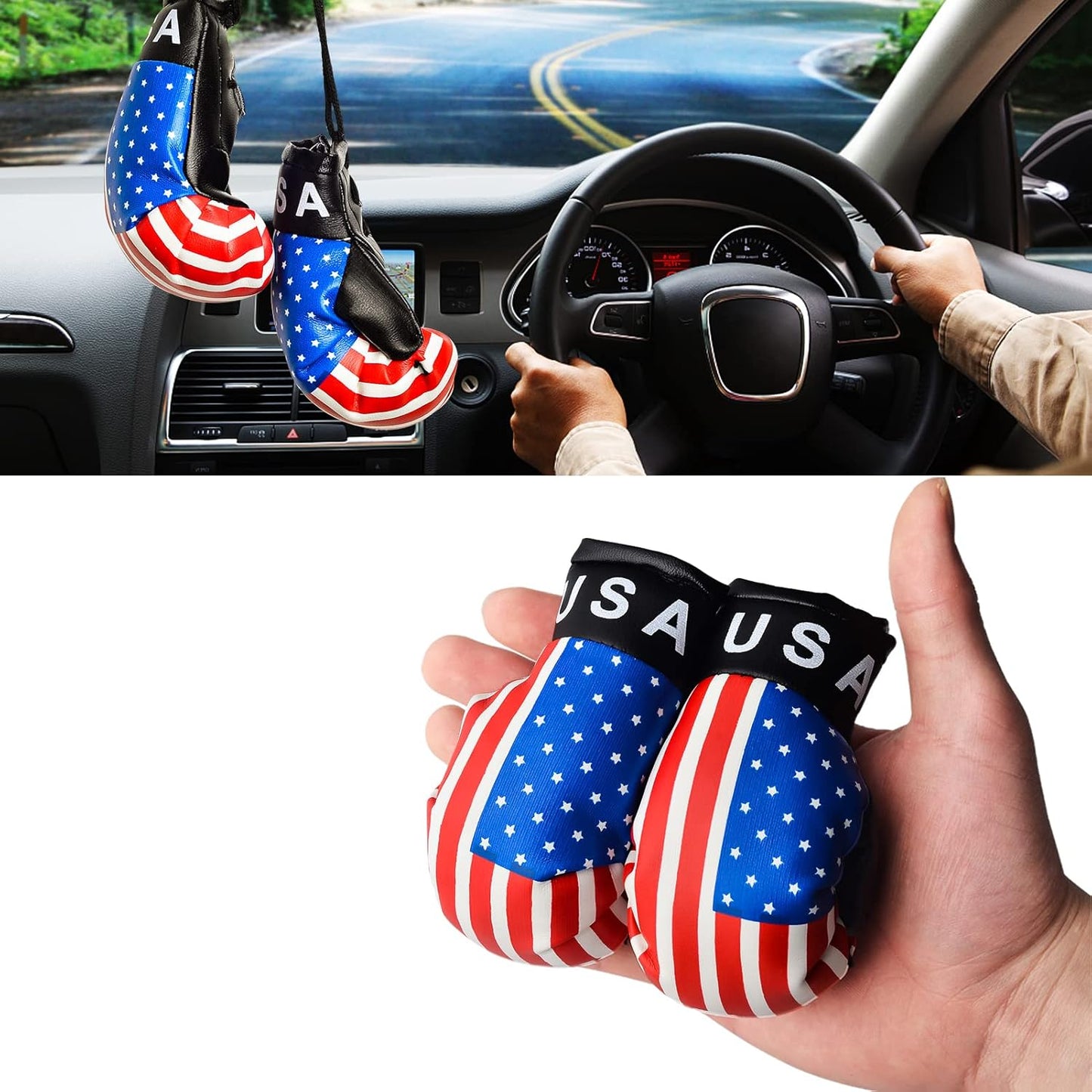USA Flag Mini Boxing Gloves - Patriotic Car Decor