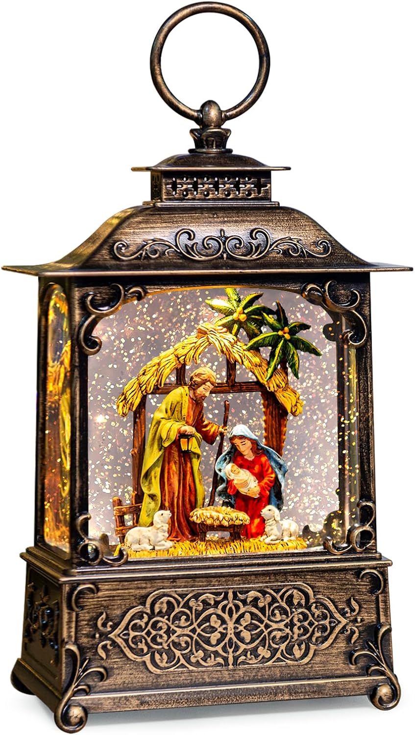 Christmas Snow Globes Lantern with Jesus Christ Nativity Scene