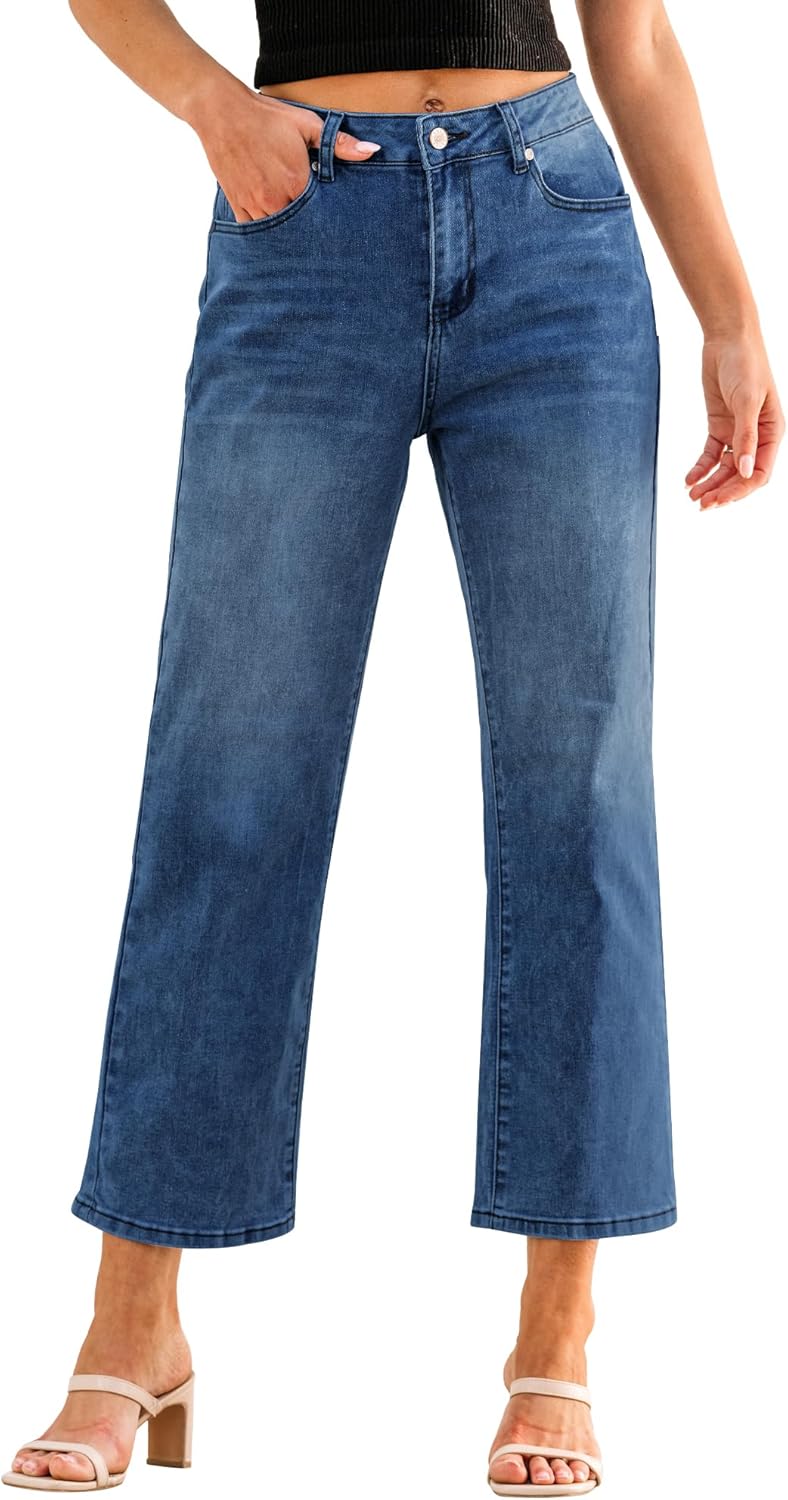 Trendy High Waisted Baggy Straight Leg Jeans for Women