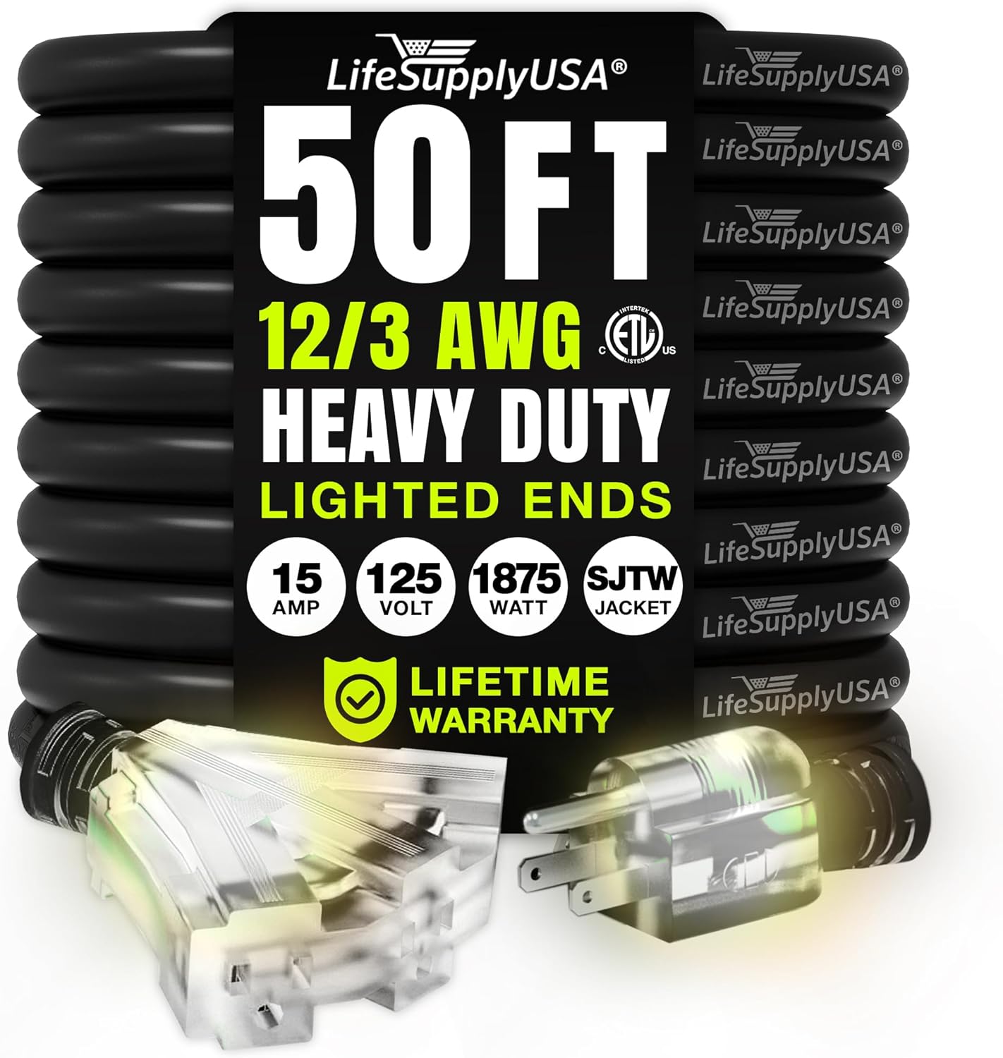 50ft Heavy Duty Extension Cord for Indoor and Outdoor Use
