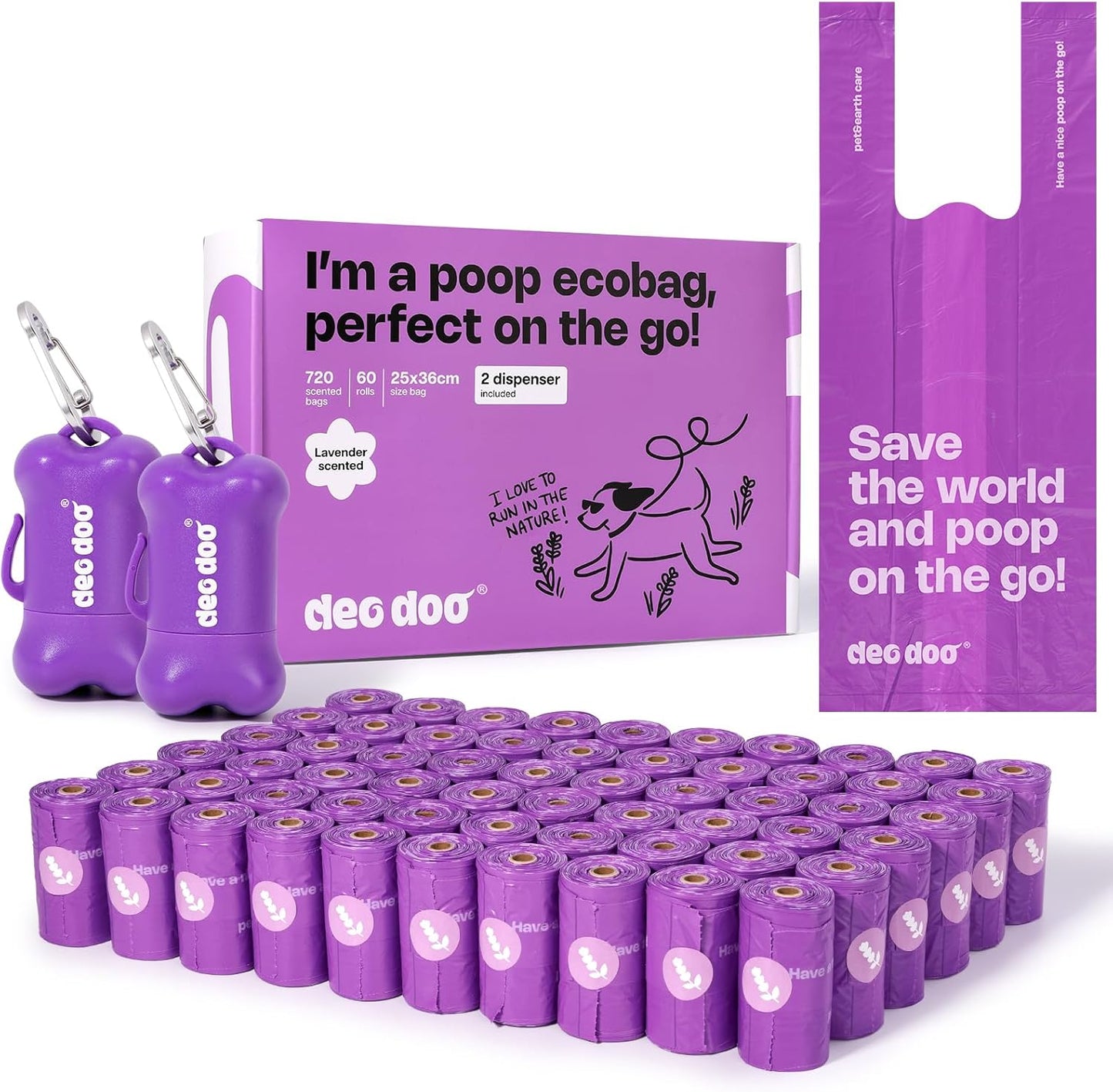 Dog Poop Bags with Handles - 60 Rolls of Leak Proof Waste Bags