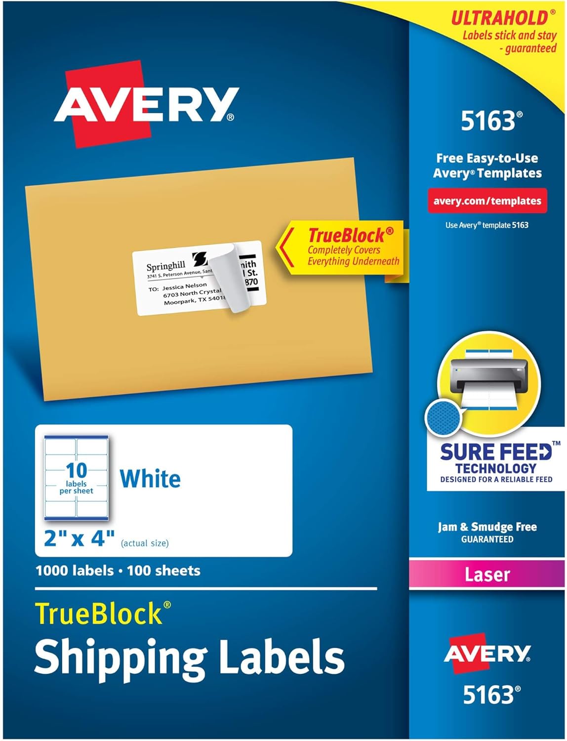 Avery 2x4 White Shipping Labels 1,000 Ct: Sure Feed for Smooth Printing