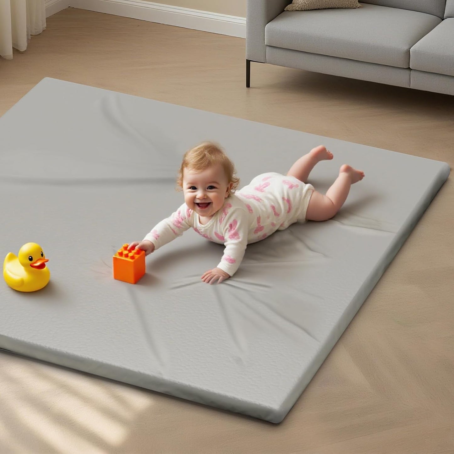 Vegan Leather Baby Play Mat for Infants and Toddlers, 50x50 in