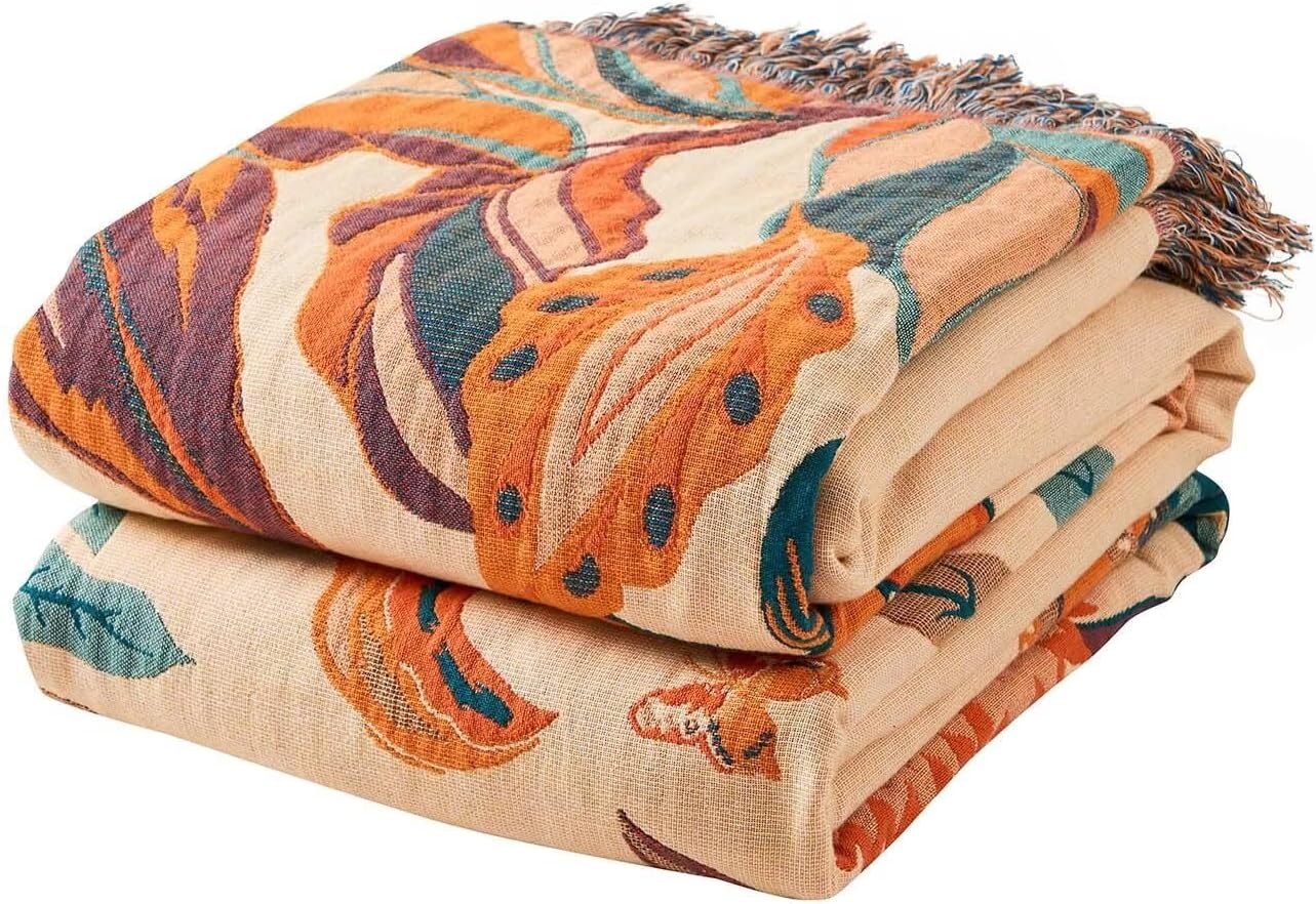 Boho Throw Blanket for Bed - 100% Cotton Rustic Quilt