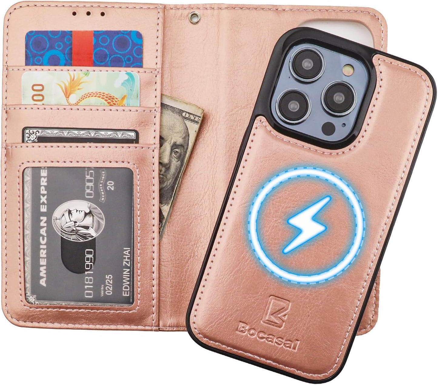 Bocasal iPhone 14 Pro Wallet Case with RFID Protection