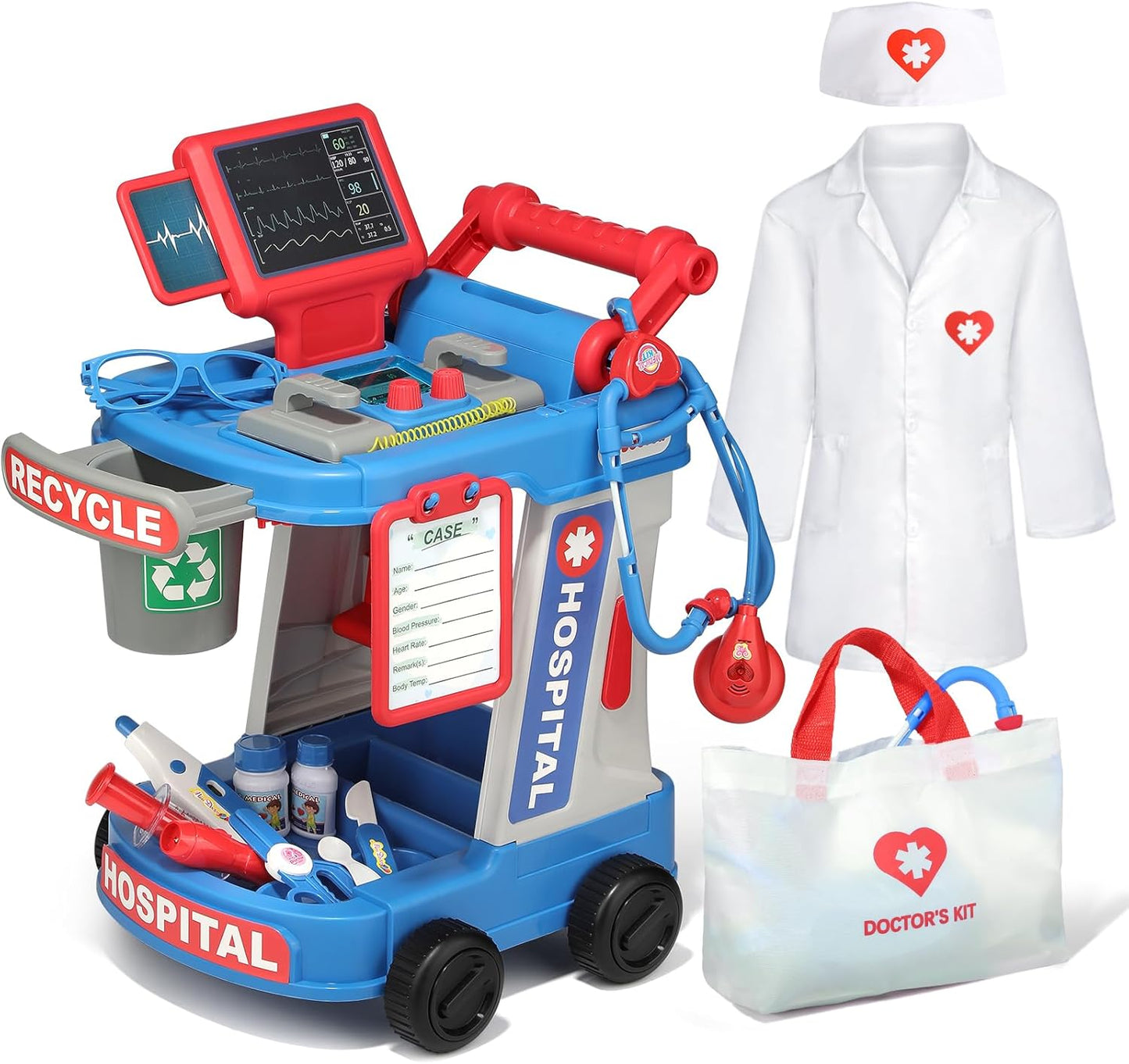 Doctor Kit for Toddlers 3 4 5 - Kids Doctor Cart Play Set