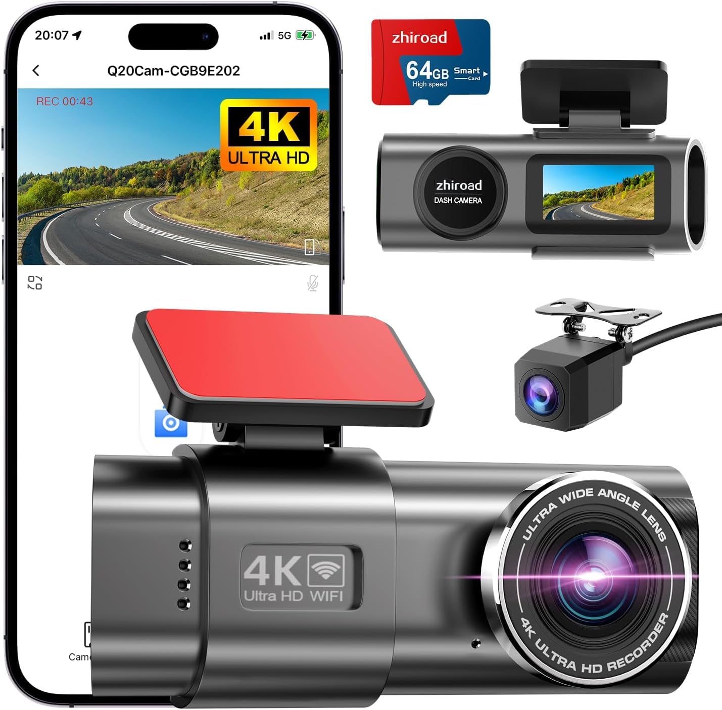 4K Dual Dash Cam with WiFi & Night Vision