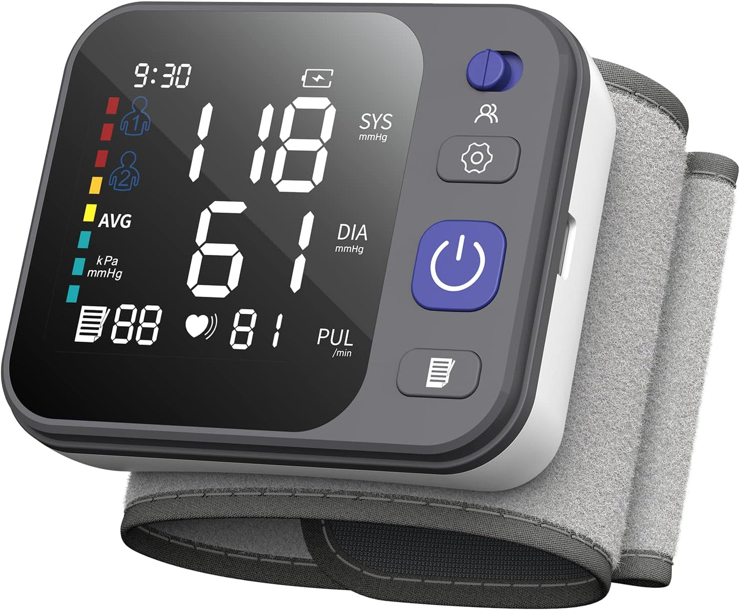 Wrist Blood Pressure Monitor with Large LCD Display and Memory