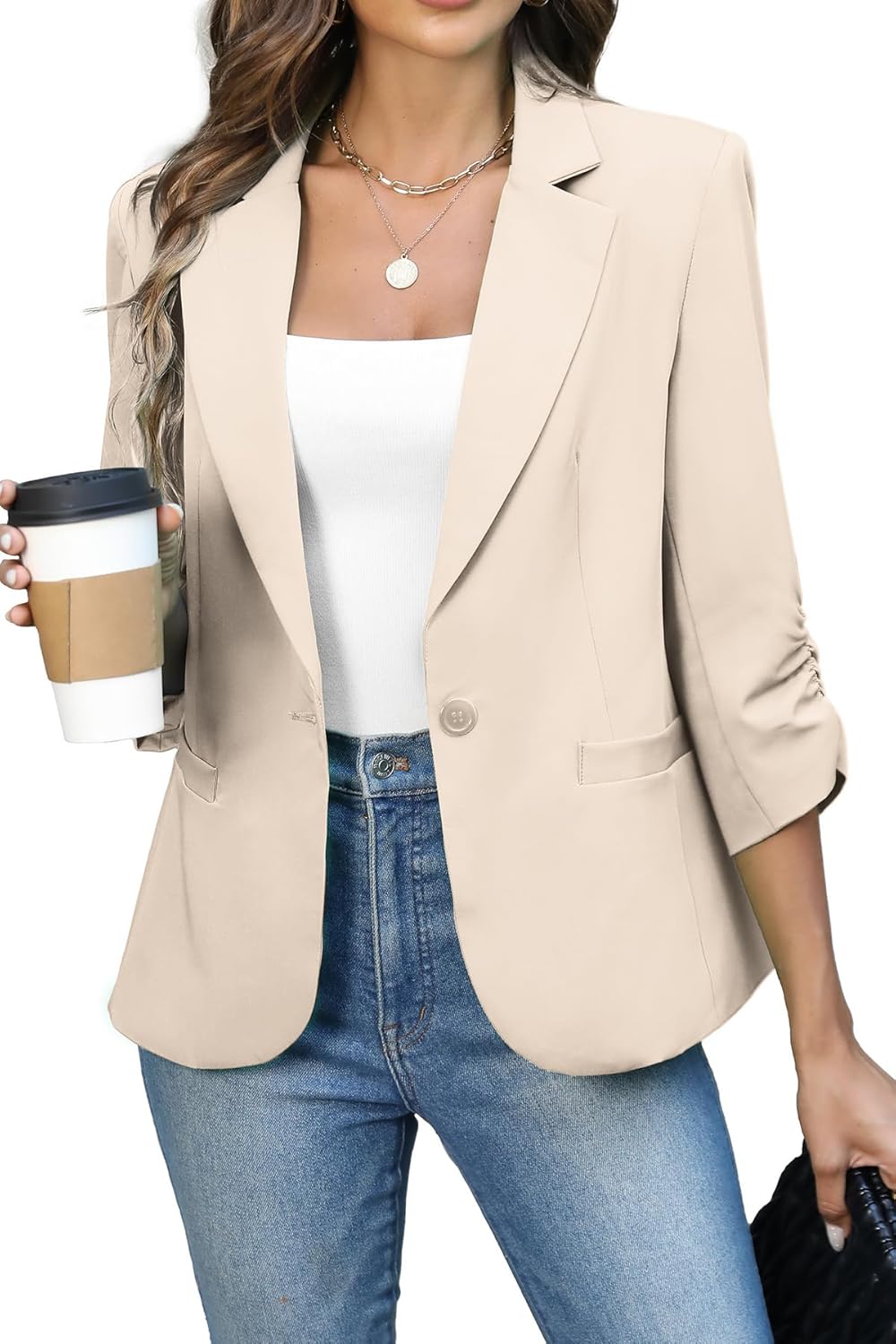 ELLEVEN Women's Ruched Blazers for Stylish Business Casual Wear