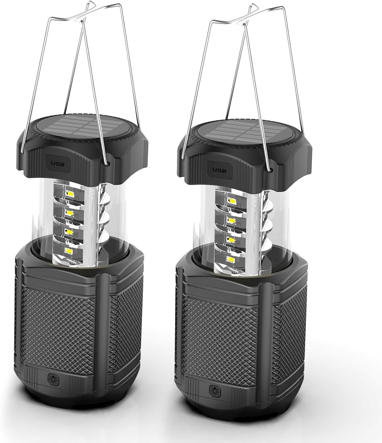 2 Pack Camping Lantern with Solar Hand Crank and USB Charger