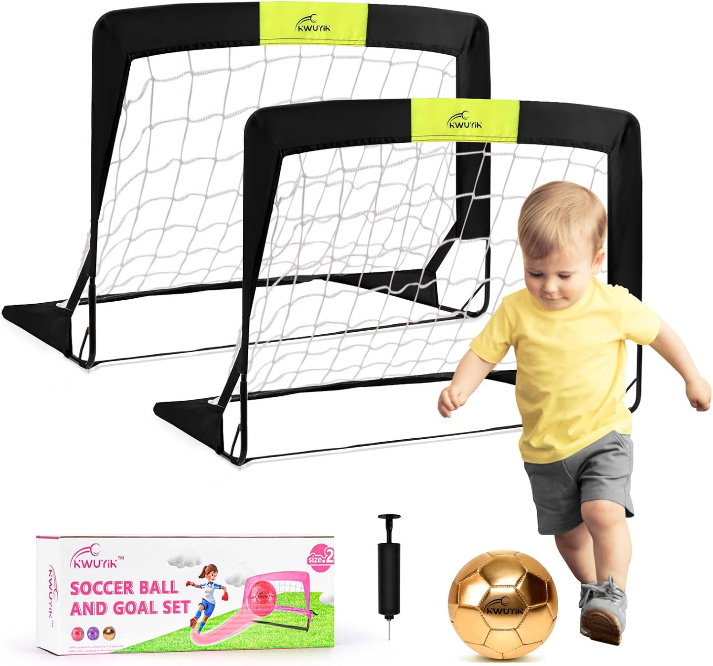 4Pcs Soccer Goals Set with Size 2 Soccer Ball and Pump