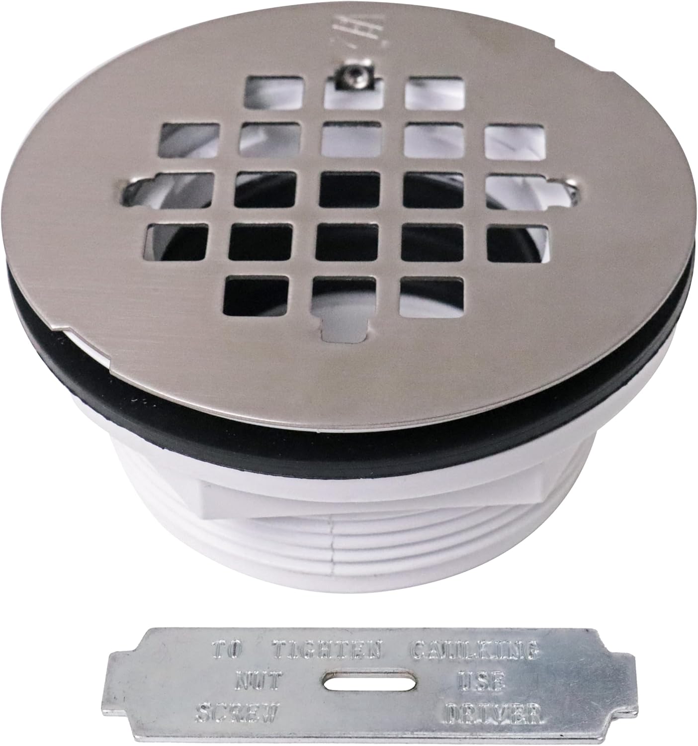 Westbrass 2in No-Caulk PVC Compression Shower Drain with Grid Cover