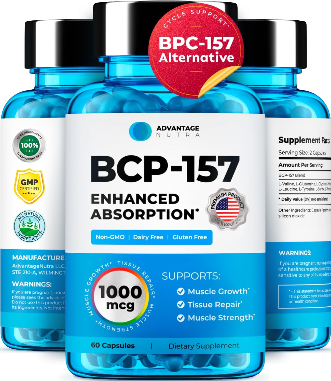 BCP-157 Alternative for Muscle Recovery - 60 Capsules, 1000 mcg