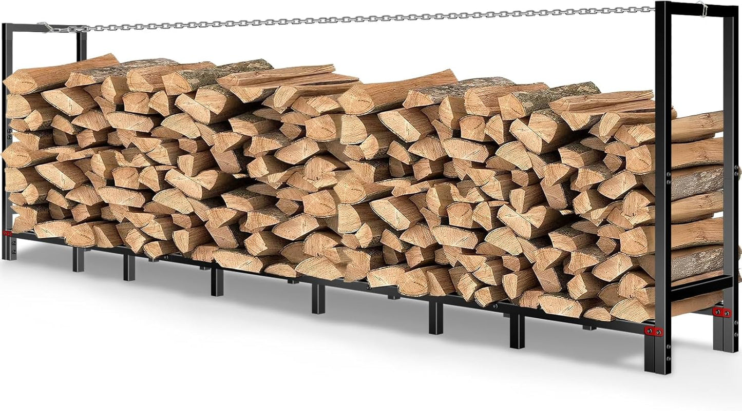 8FT Firewood Rack Outdoor Holder for Heavy Duty Log Storage