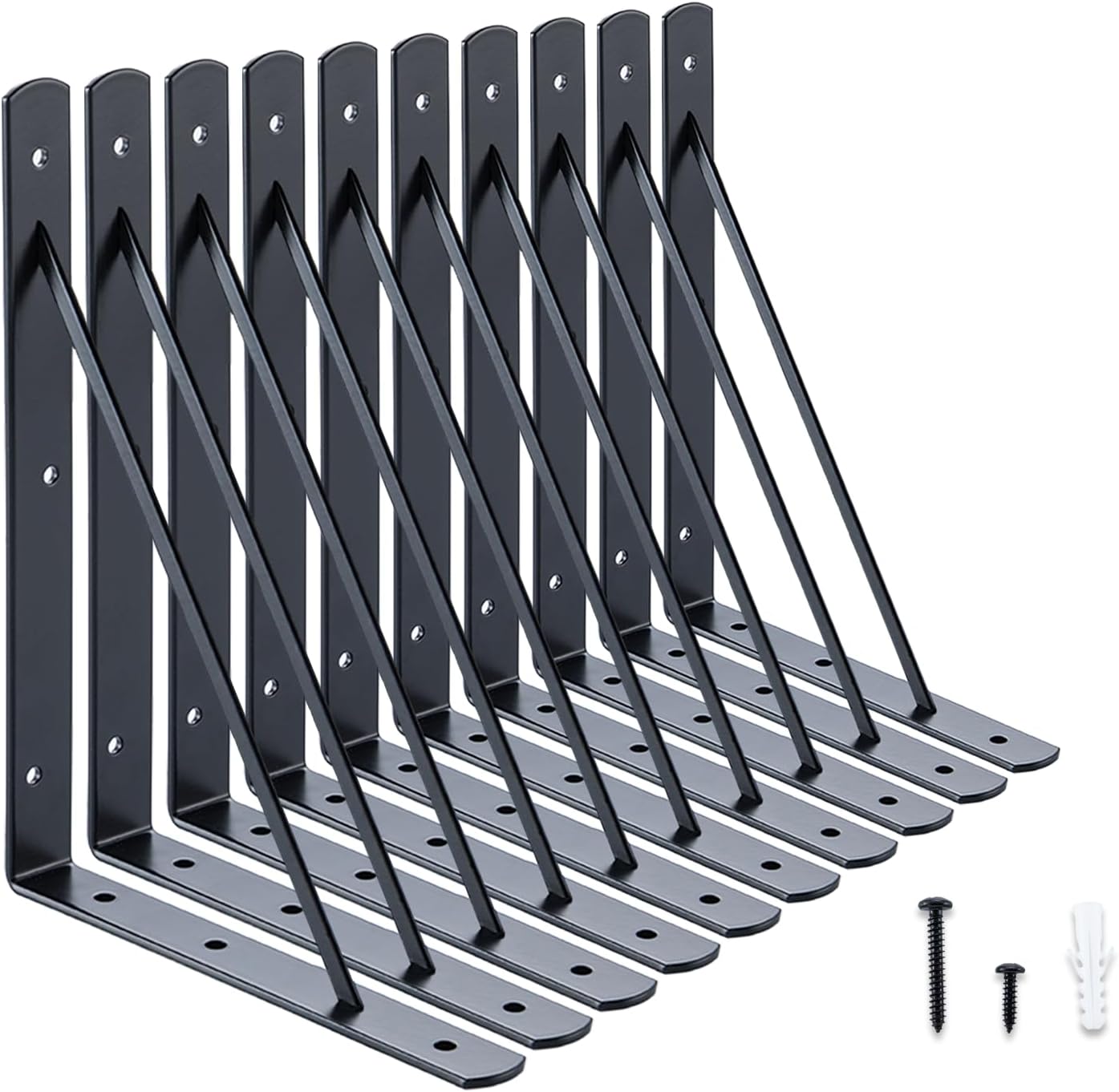 10 x 8 in Shelf Brackets for Floating Shelves, 10 Pack Black
