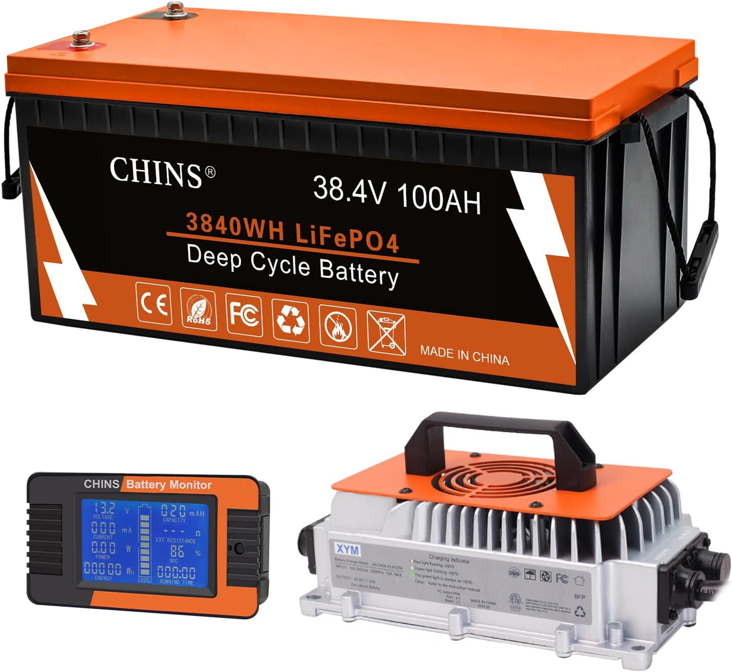CHINS 36V Lithium Battery: Bluetooth BMS, 36V 100Ah - Golf, Marine, Motors