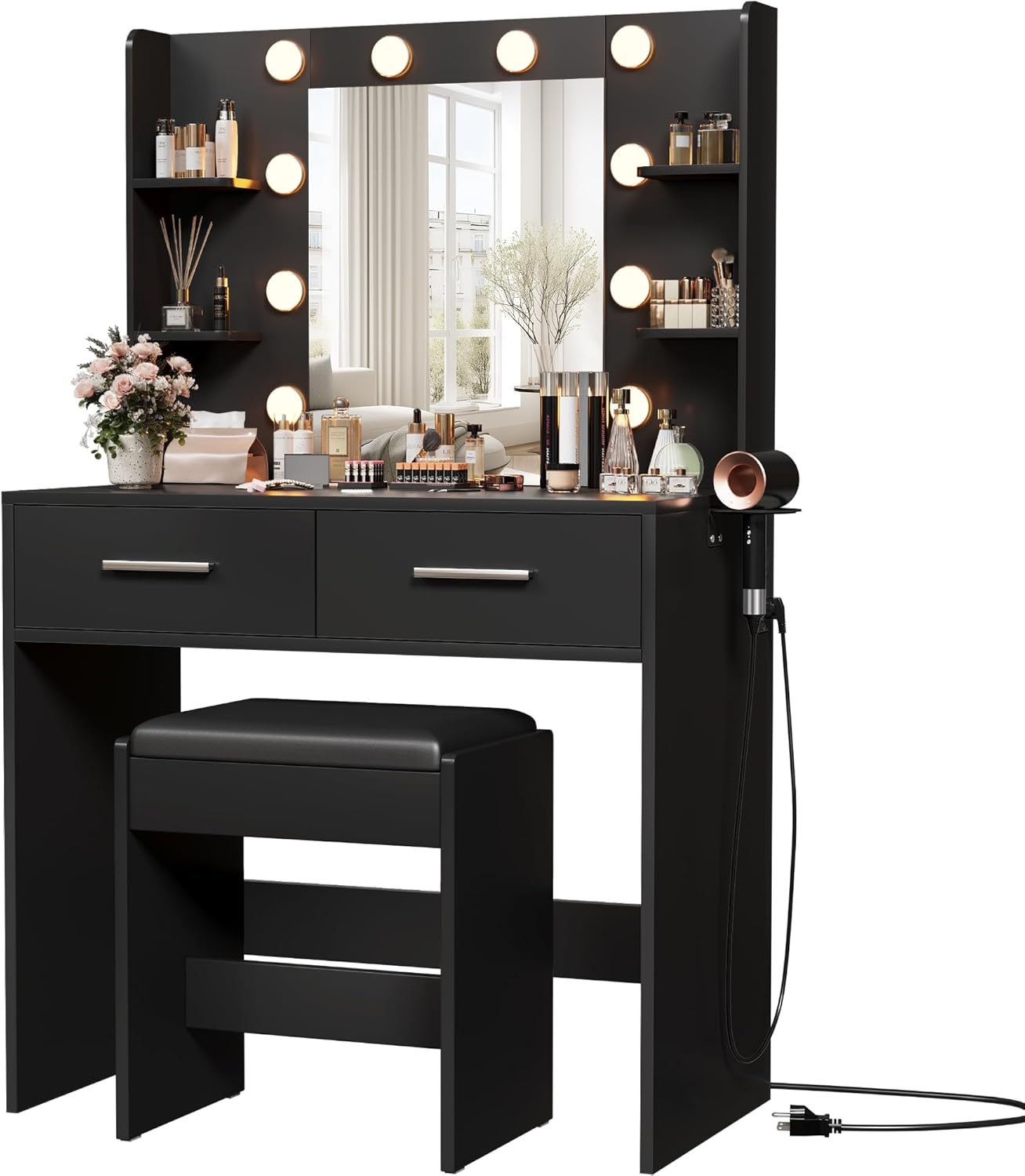 Furmax Makeup Vanity Desk with Mirror and Power Outlet Features