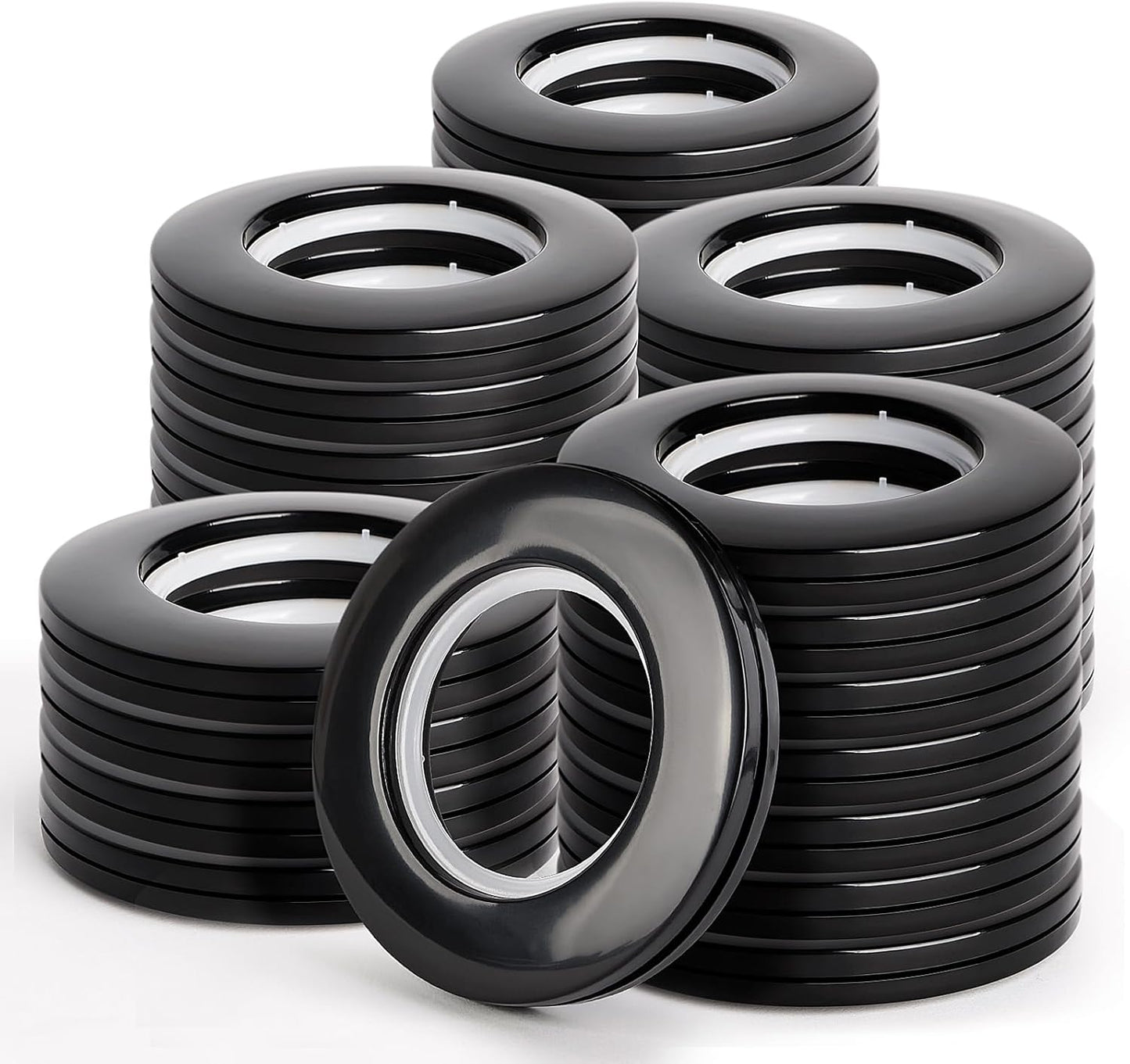 WCIC 32Pcs Black Curtain Grommets 1-9/16 inch Inner Diameter - Low Noise DIY Rings