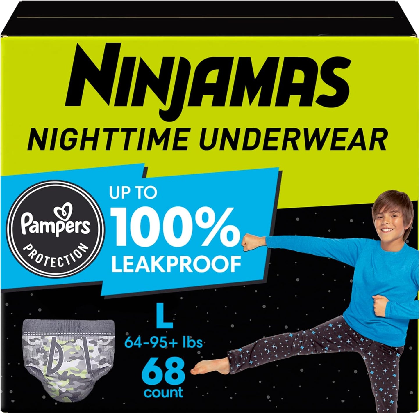 Ninjamas Boys Bedwetting Underwear XL 68ct - Ultimate Overnight Protection