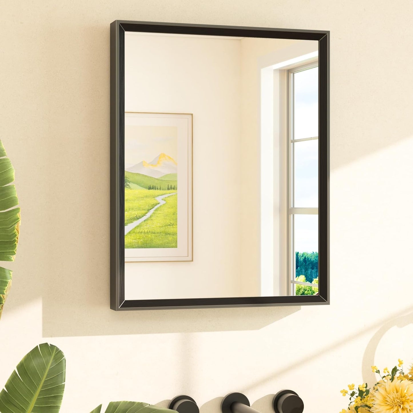 TETOTE Black Bathroom Mirror 16 x 20 in Beveled Frame Design