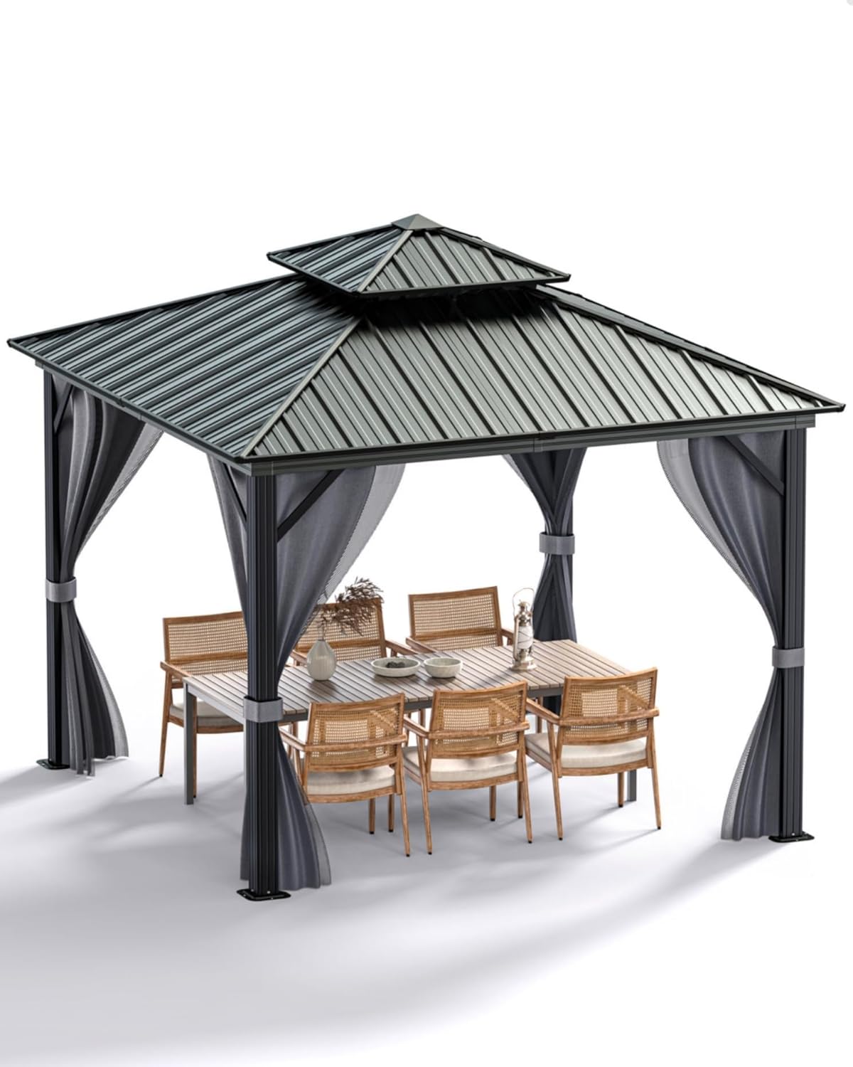 10 ft x10 ft Hardtop Gazebo for All Weather with Double Roof