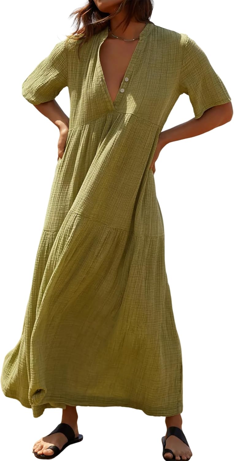 Womens Summer Cotton Flowy Maxi Dress for Casual Vibes