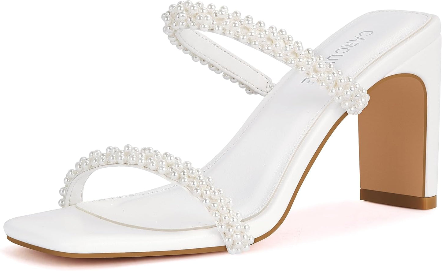 Carcuume Women's Square Toe Two Strap Open Toe Block Heels Sandals