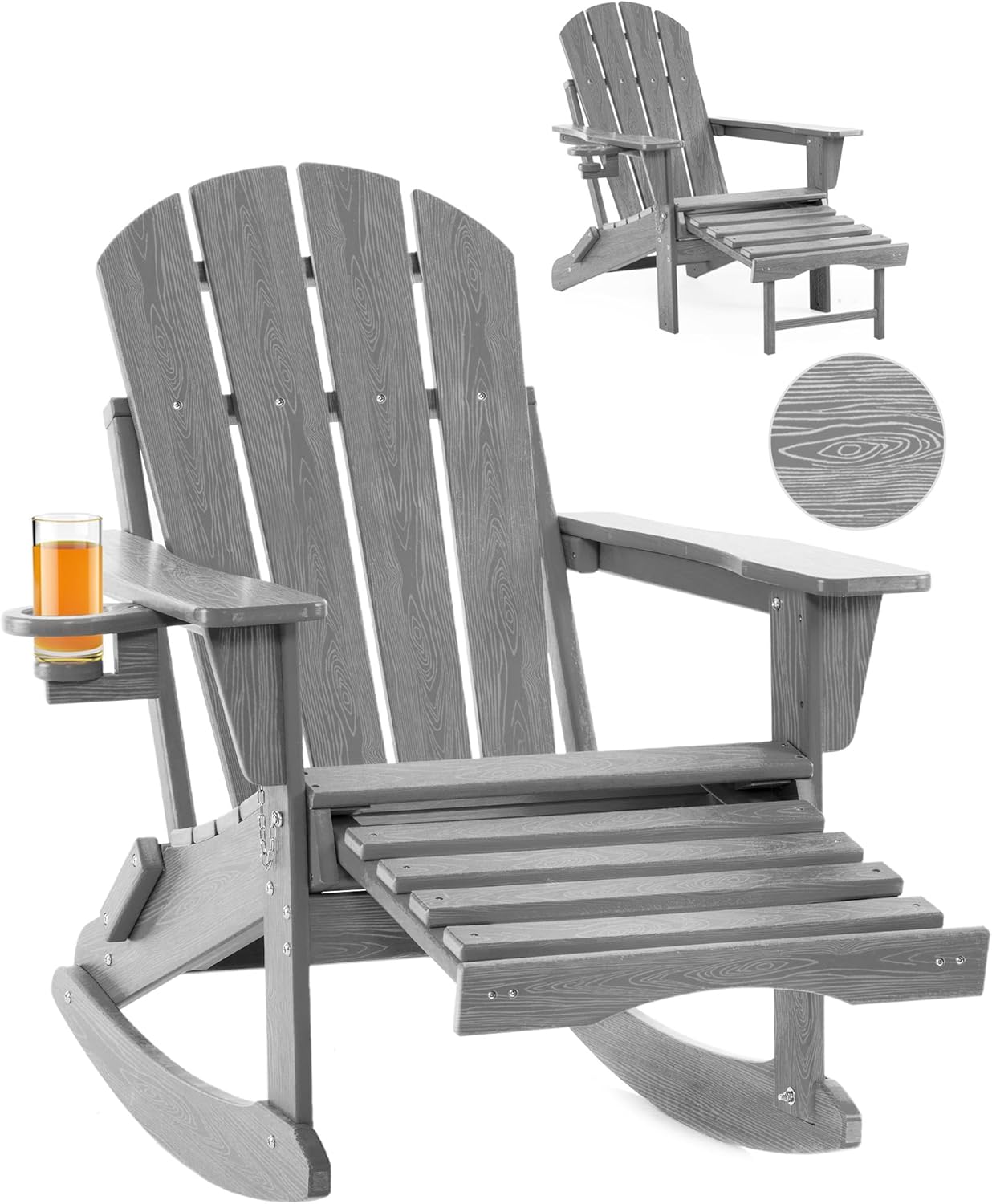 4-in-1 Adirondack Rocking Chair with Retractable Ottoman