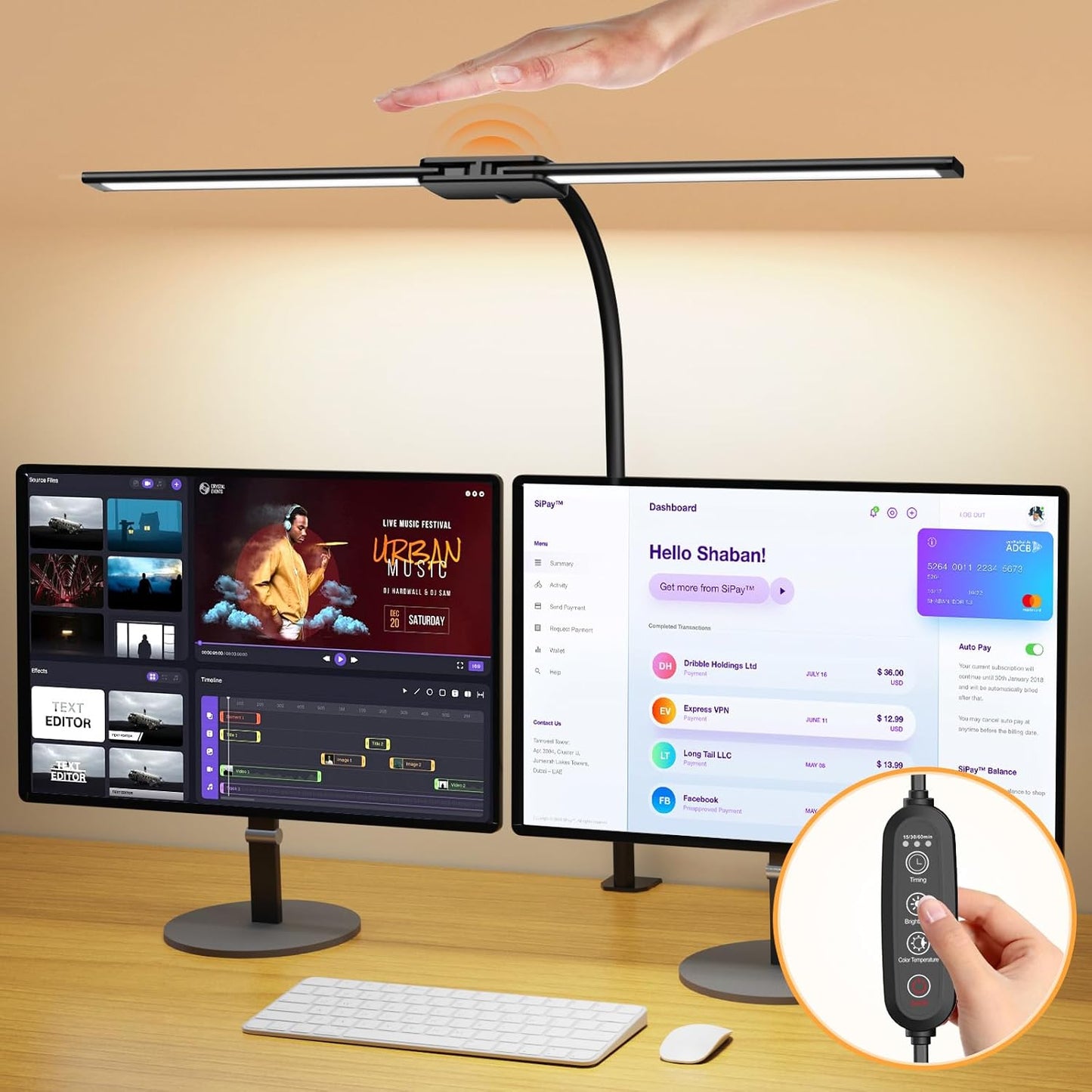 Syrinx Double Head Clamp Desk Lamp