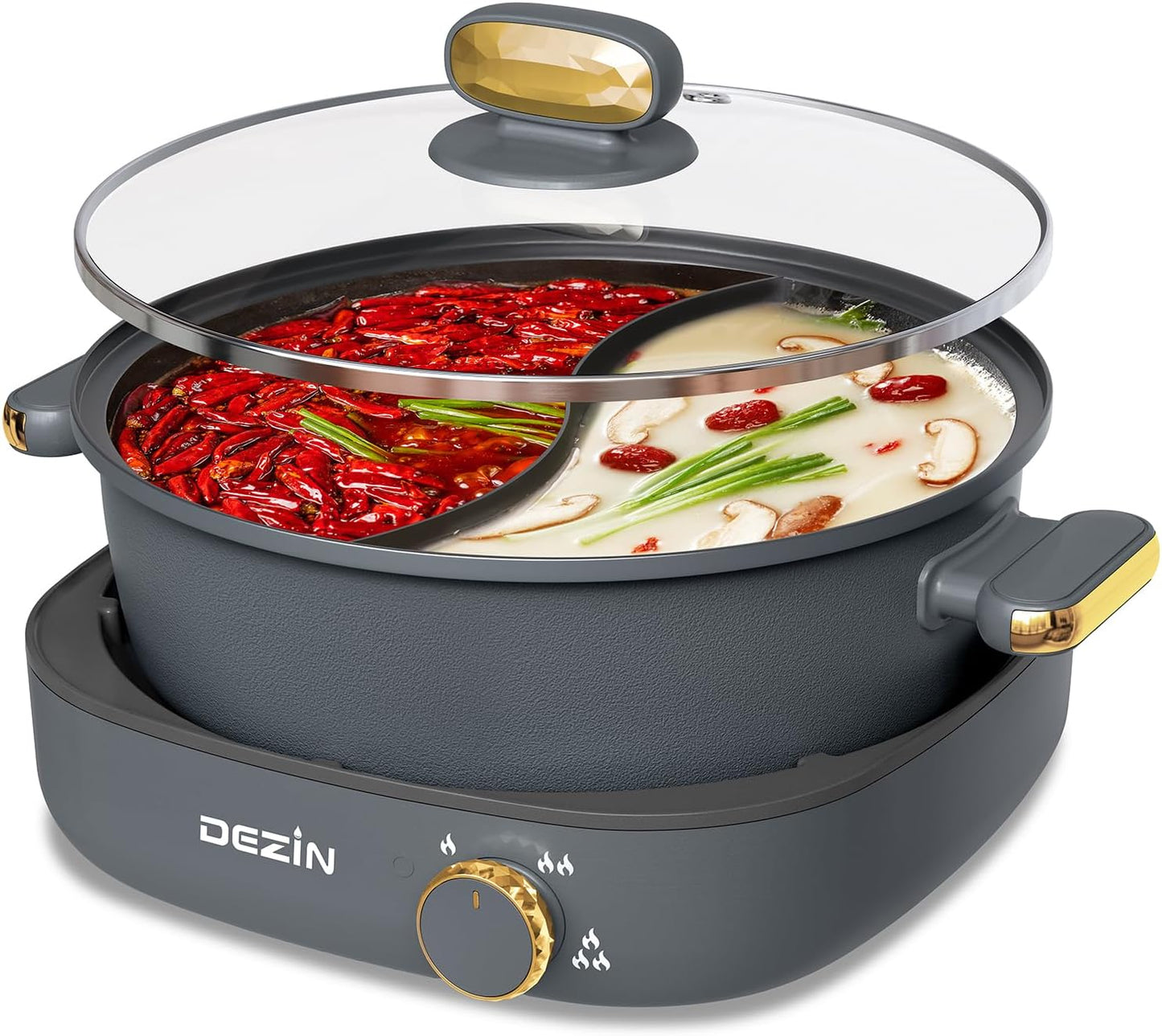 Dezin Hot Pot Electric with Divider for Dual Flavor Cooking