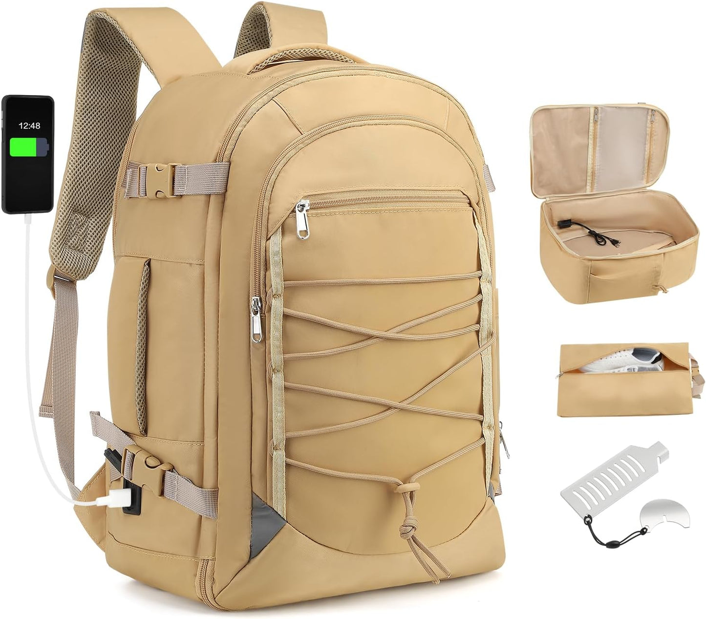 Carry on Travel Backpack with USB Port and Shoe Bag for Trips