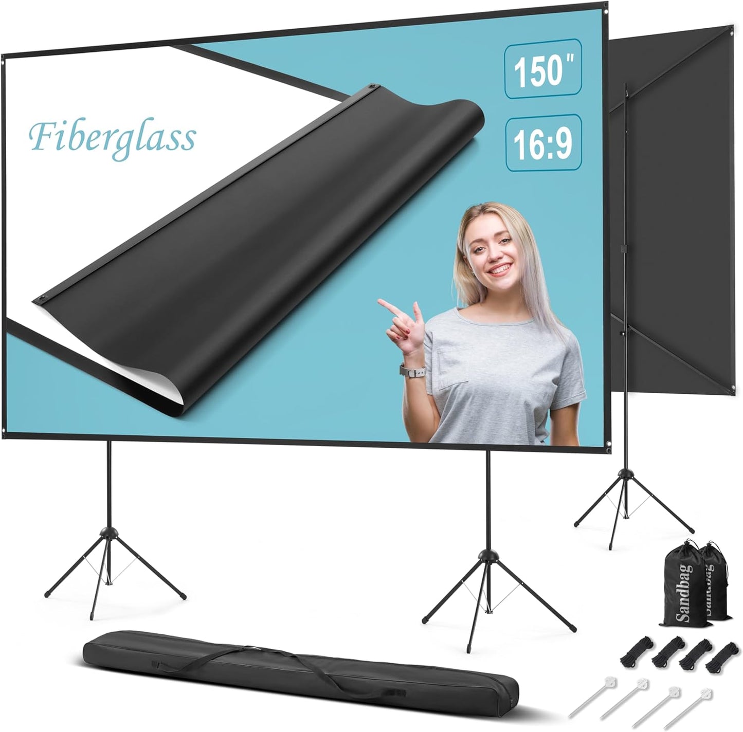 Outdoor Projector Screen with Stand 150 Inch for Home Cinema