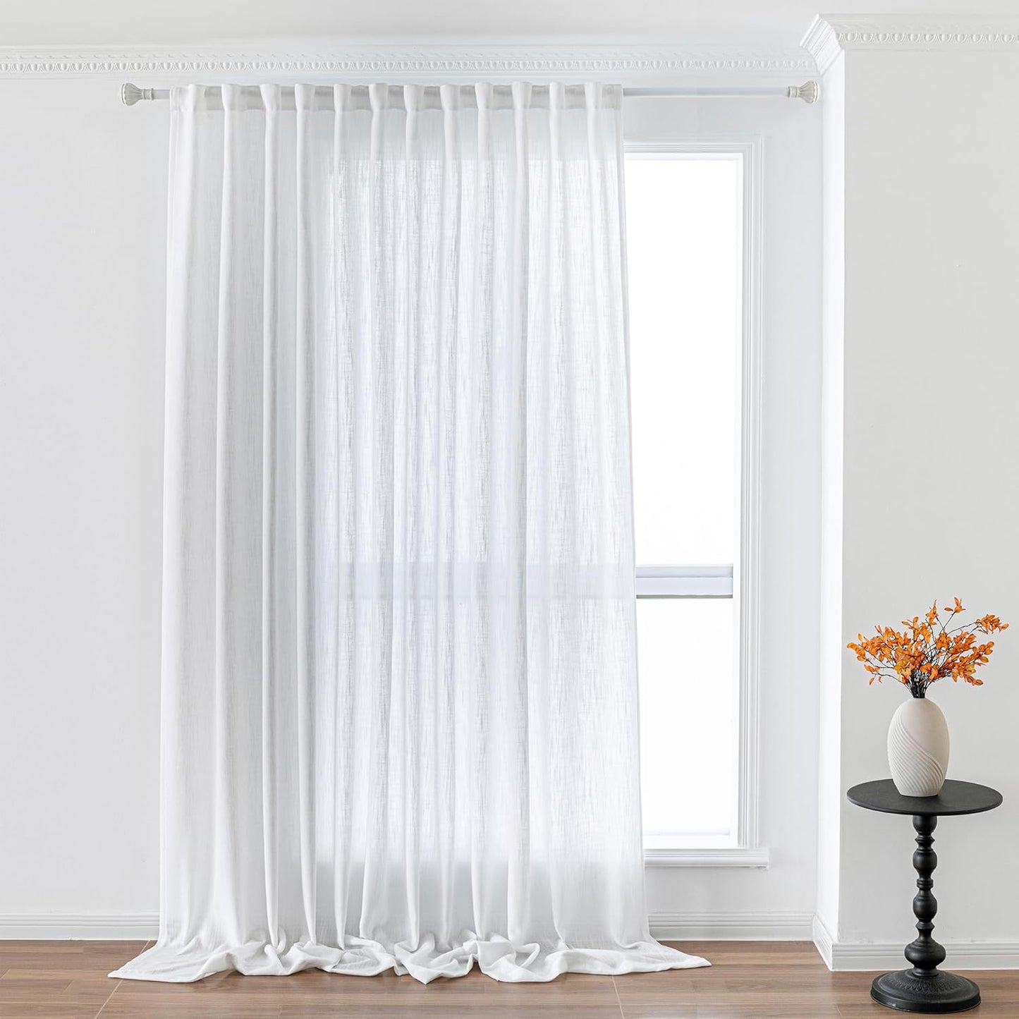 MYSKY HOME White Curtains 95 Inches Long for Sliding Doors