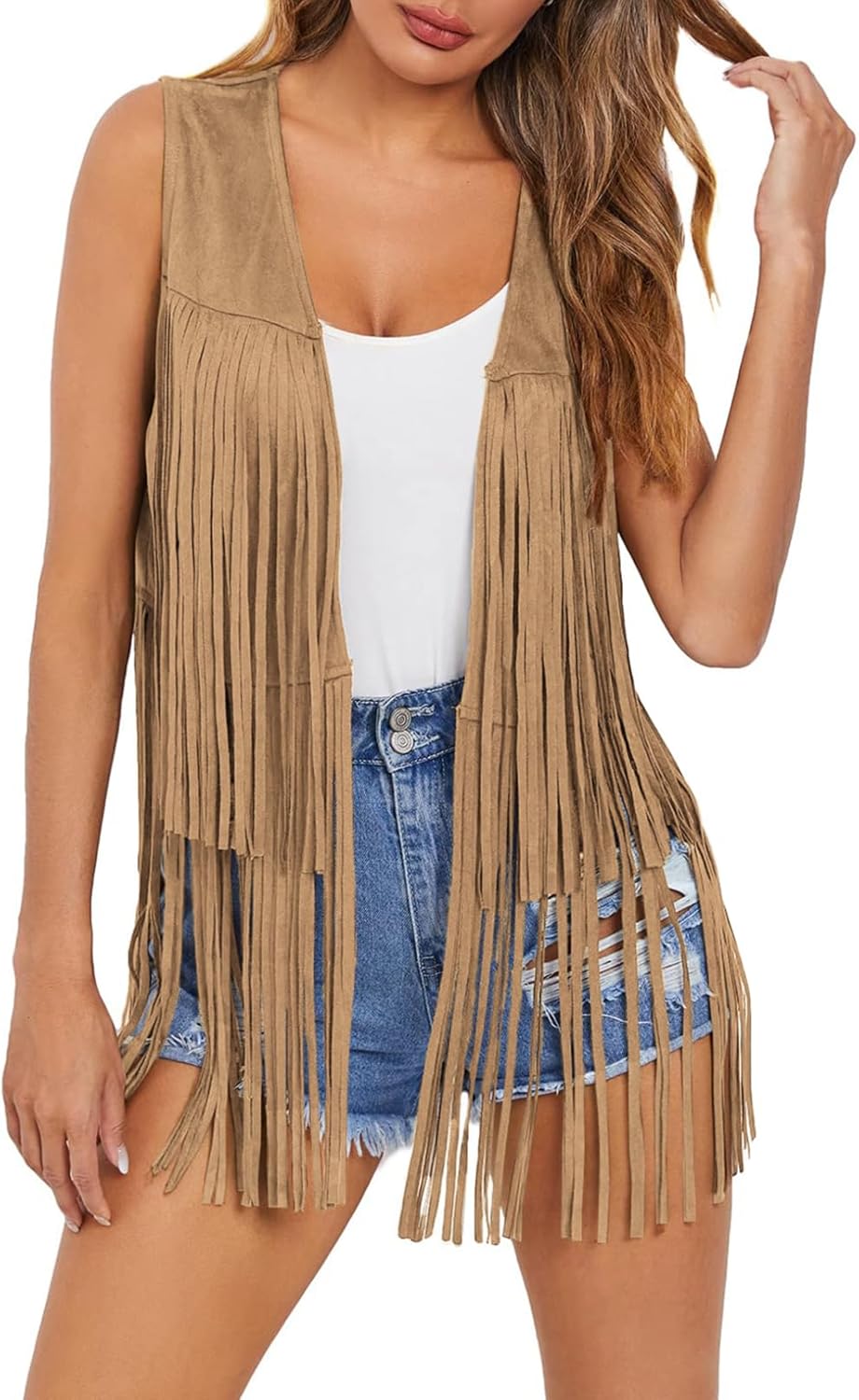 Dokotoo Womens Fringe Vest for 70s Hippie Cowgirl Style