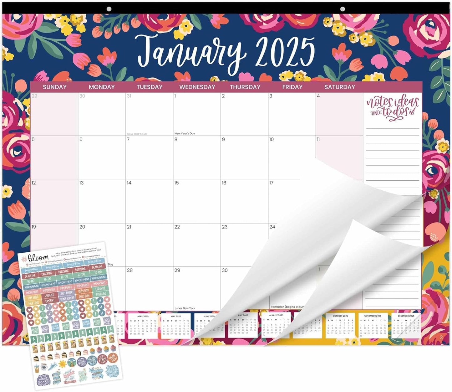 Bloom 2025 Desk Calendar: Vintage Floral Organizer