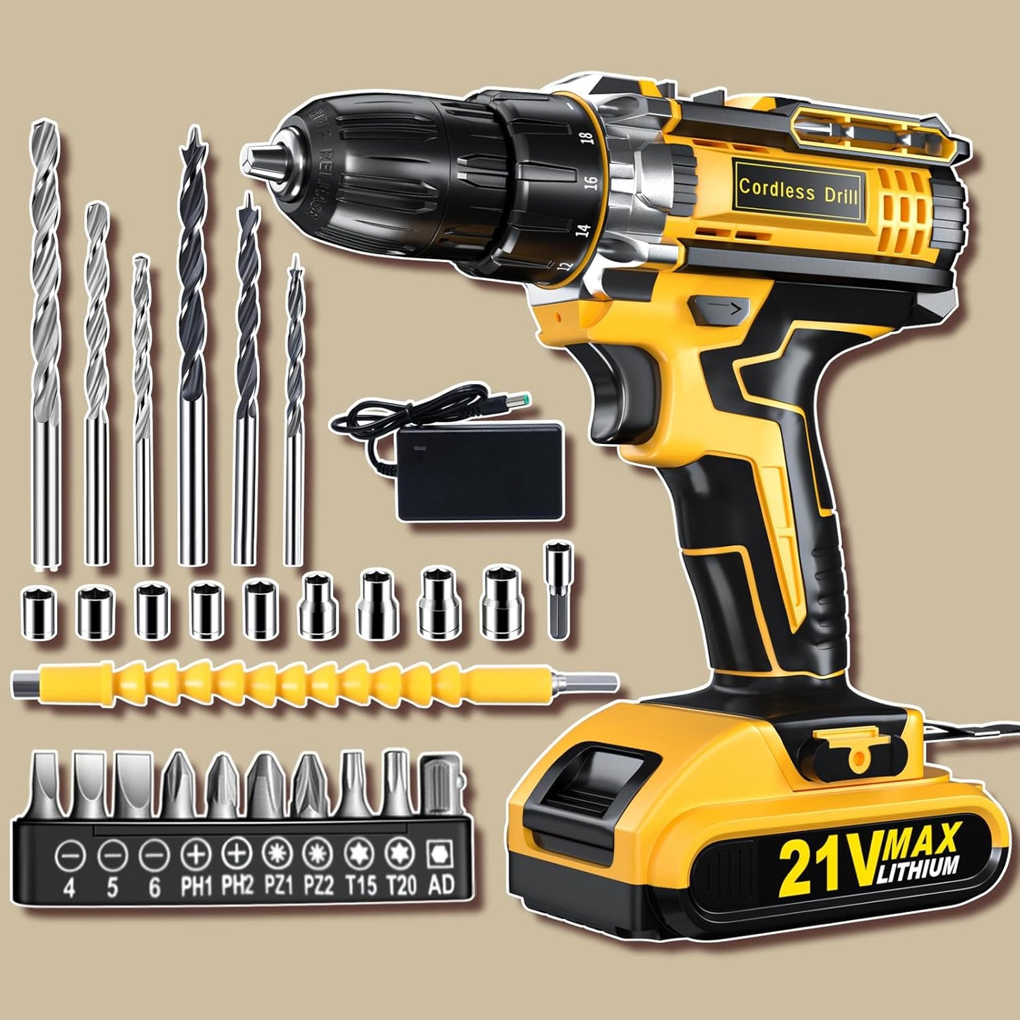Cordless Drill Set for DIY Projects - KELNOW 21V PowerDrill