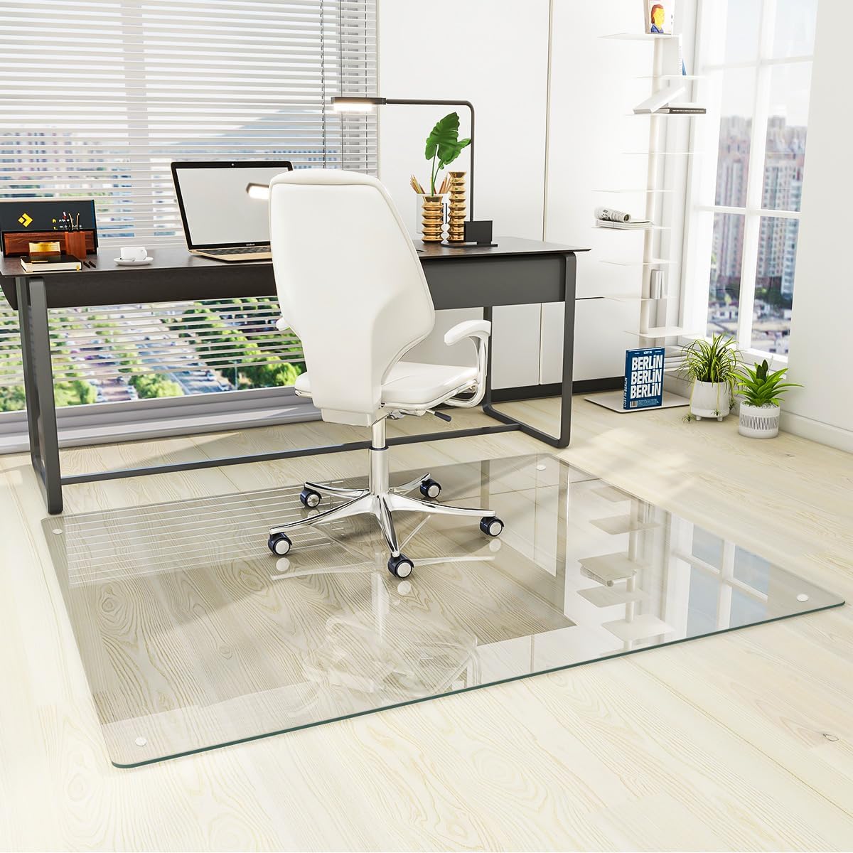 Koonmi 46x55 Glass Chair Mat - Heavy Duty Protection for Hard Floors