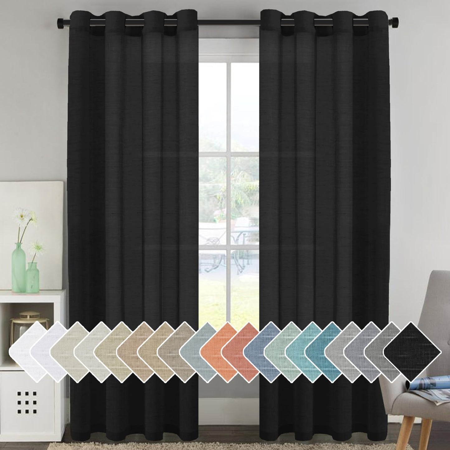 Natural Blended Linen Curtains for Living Room - 96 inch Panels
