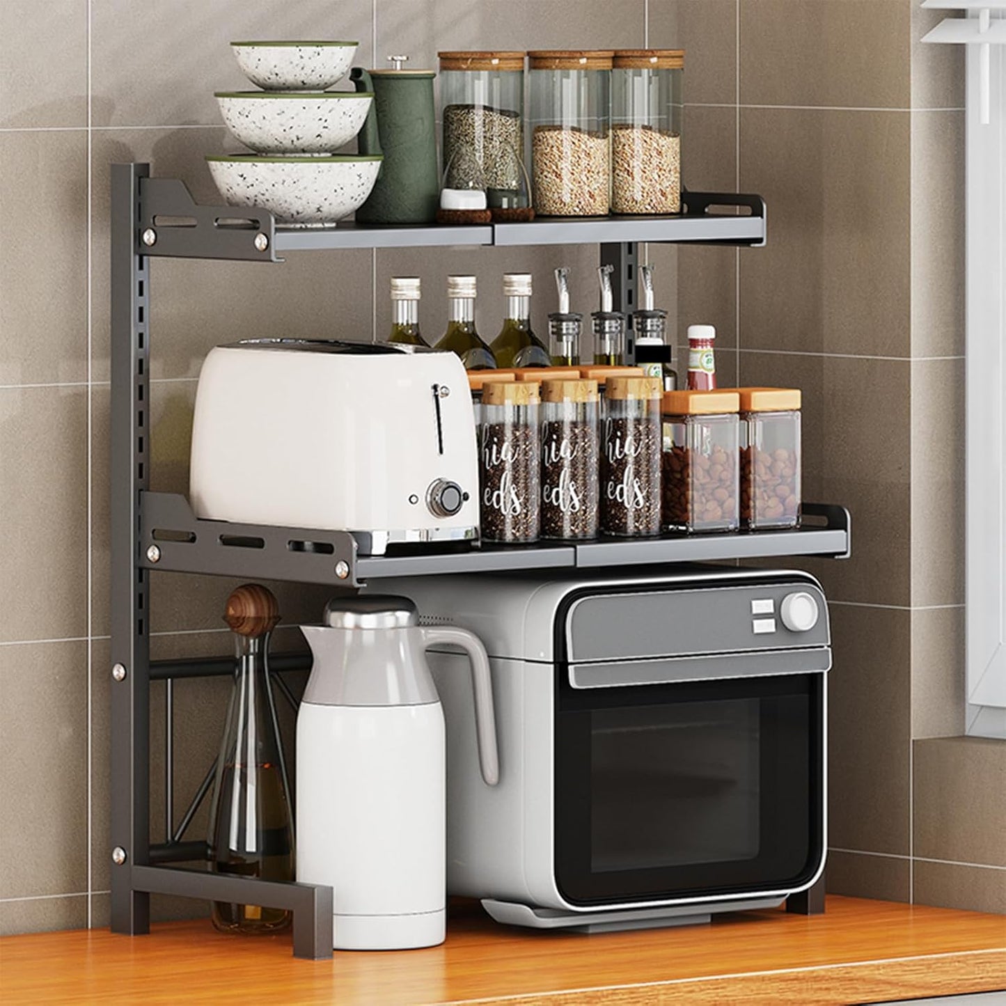 Adjustable 3-Tier Microwave Rack - Organize & Expand Space! | HZTzone