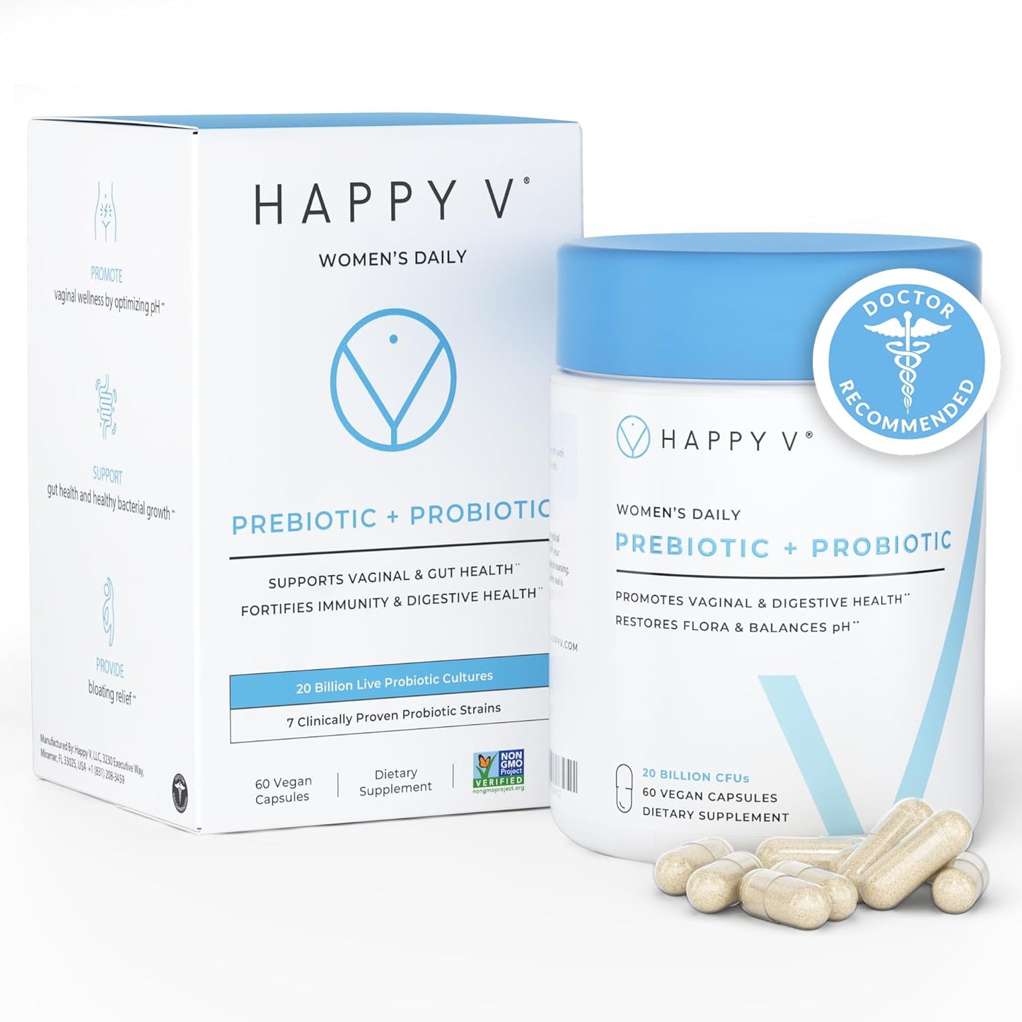 Happy V Vaginal Probiotics for Women with pH Balance Support